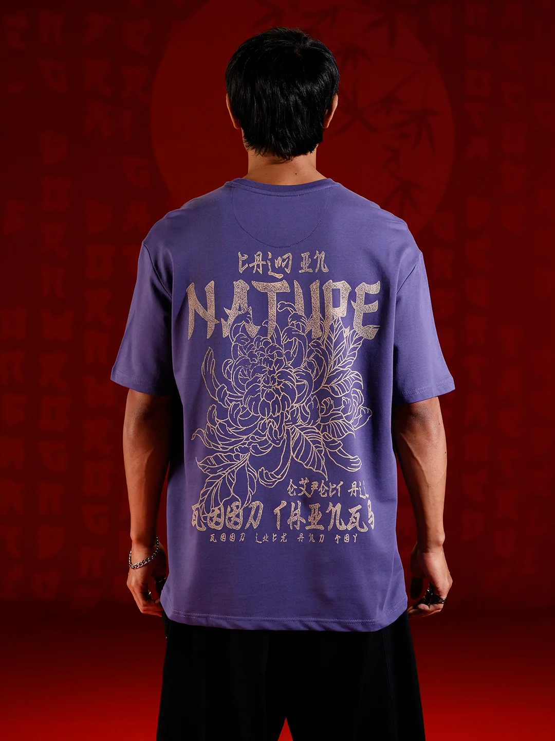 Graphic chest print oversized T-shirt | Dark blue - Image 4