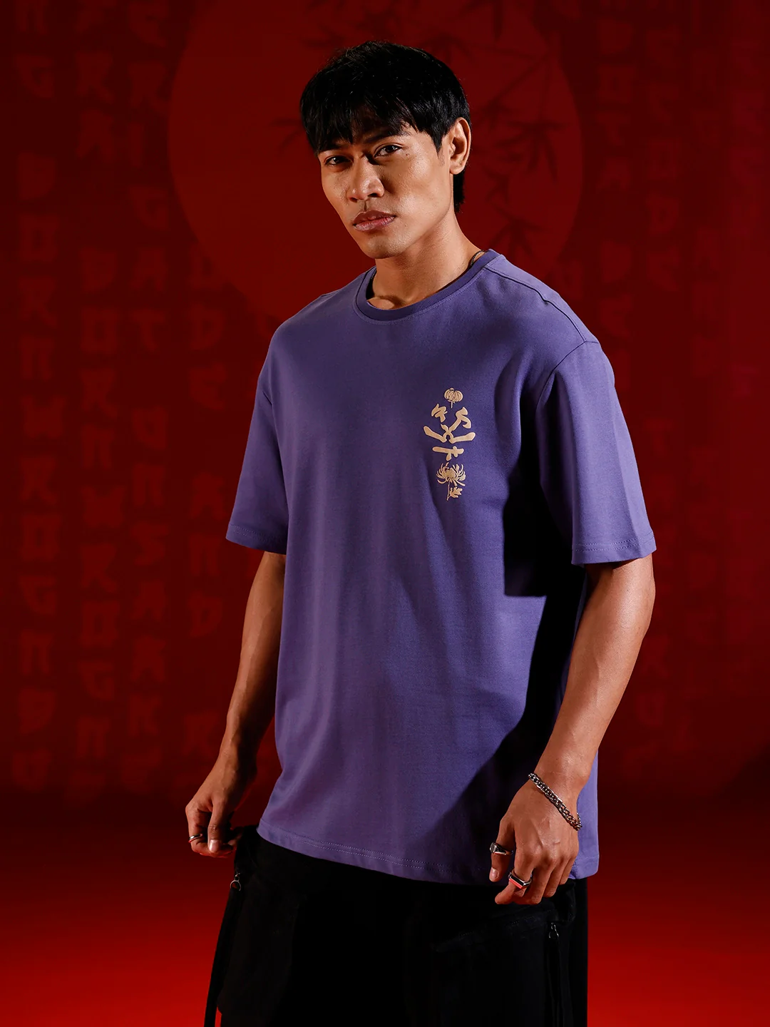 Graphic chest print oversized T-shirt | Dark blue - Image 5