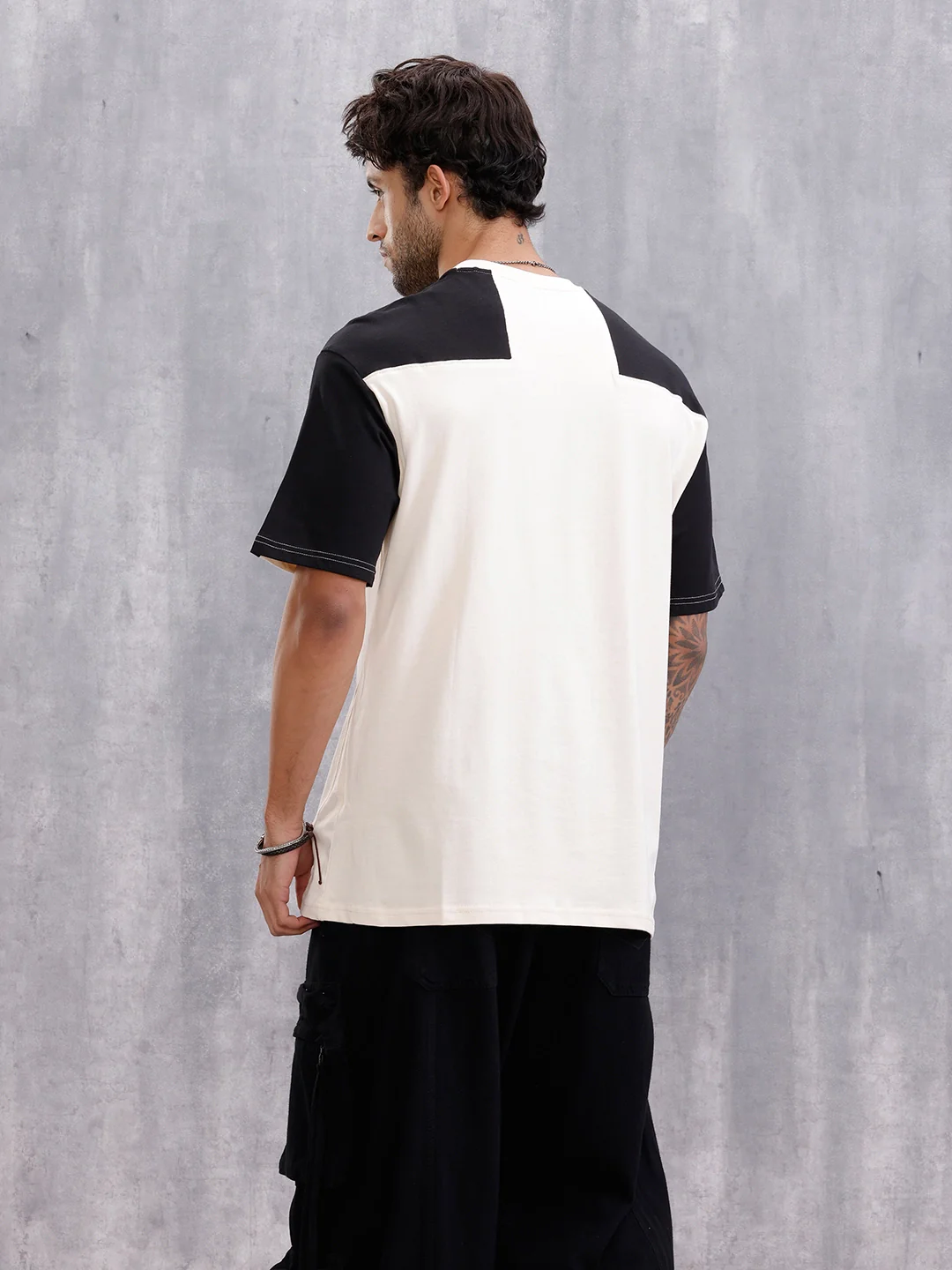 Graphic Printed Oversized Fit Cut &Sew T-Shirt | Beige - Image 3