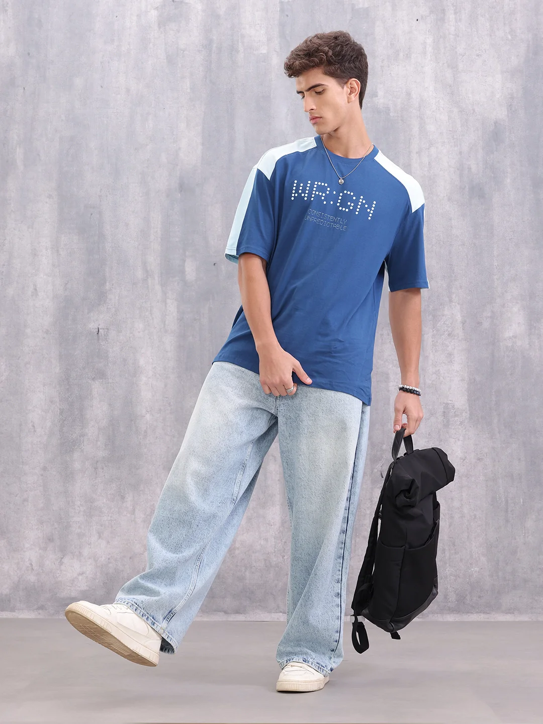 Graphic Printed Oversized Fit Cut &Sew T-Shirt | Blue - Image 2