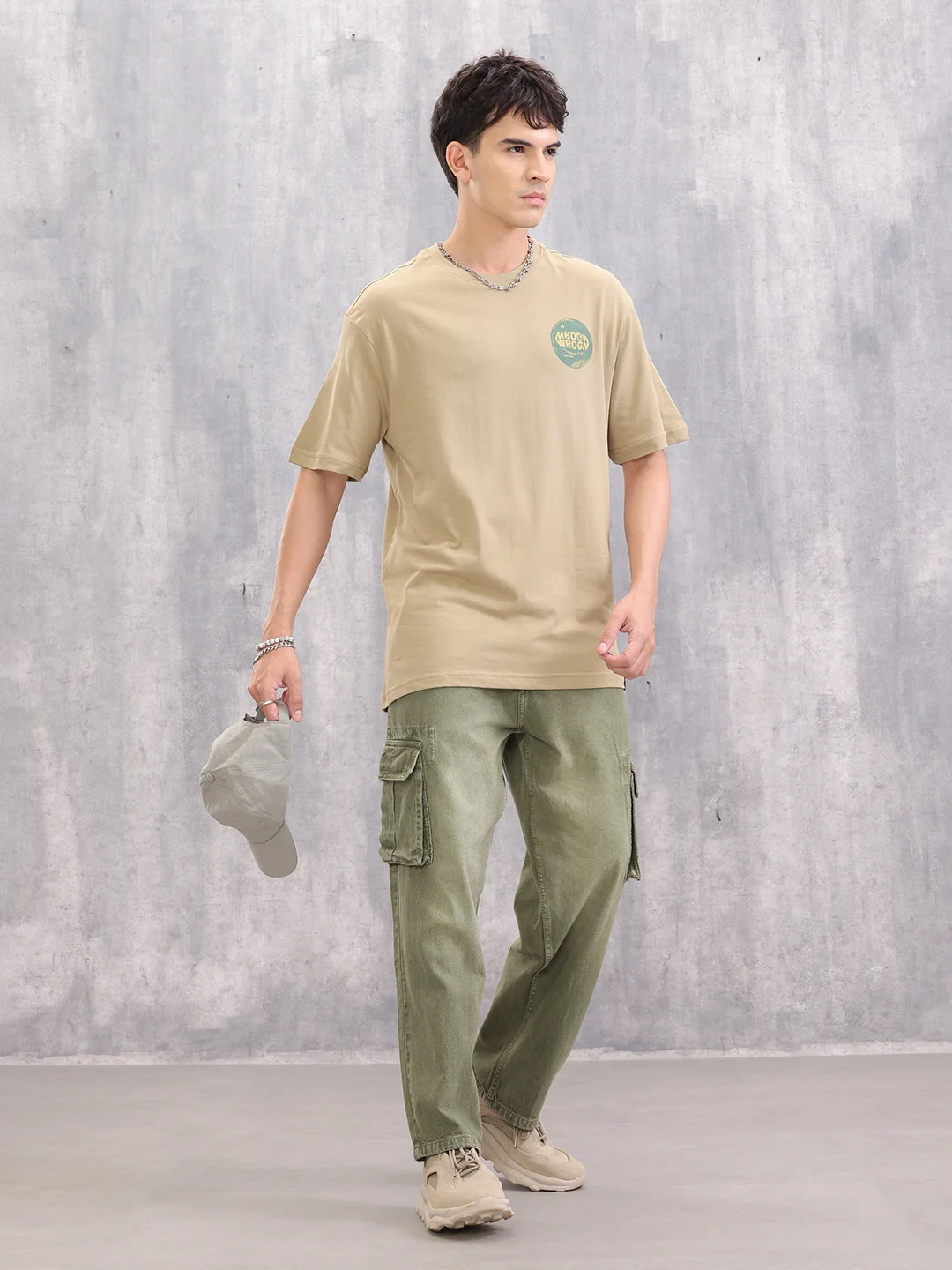 Graphic Printed Oversized Fit T-shirt | Khaki - Image 2