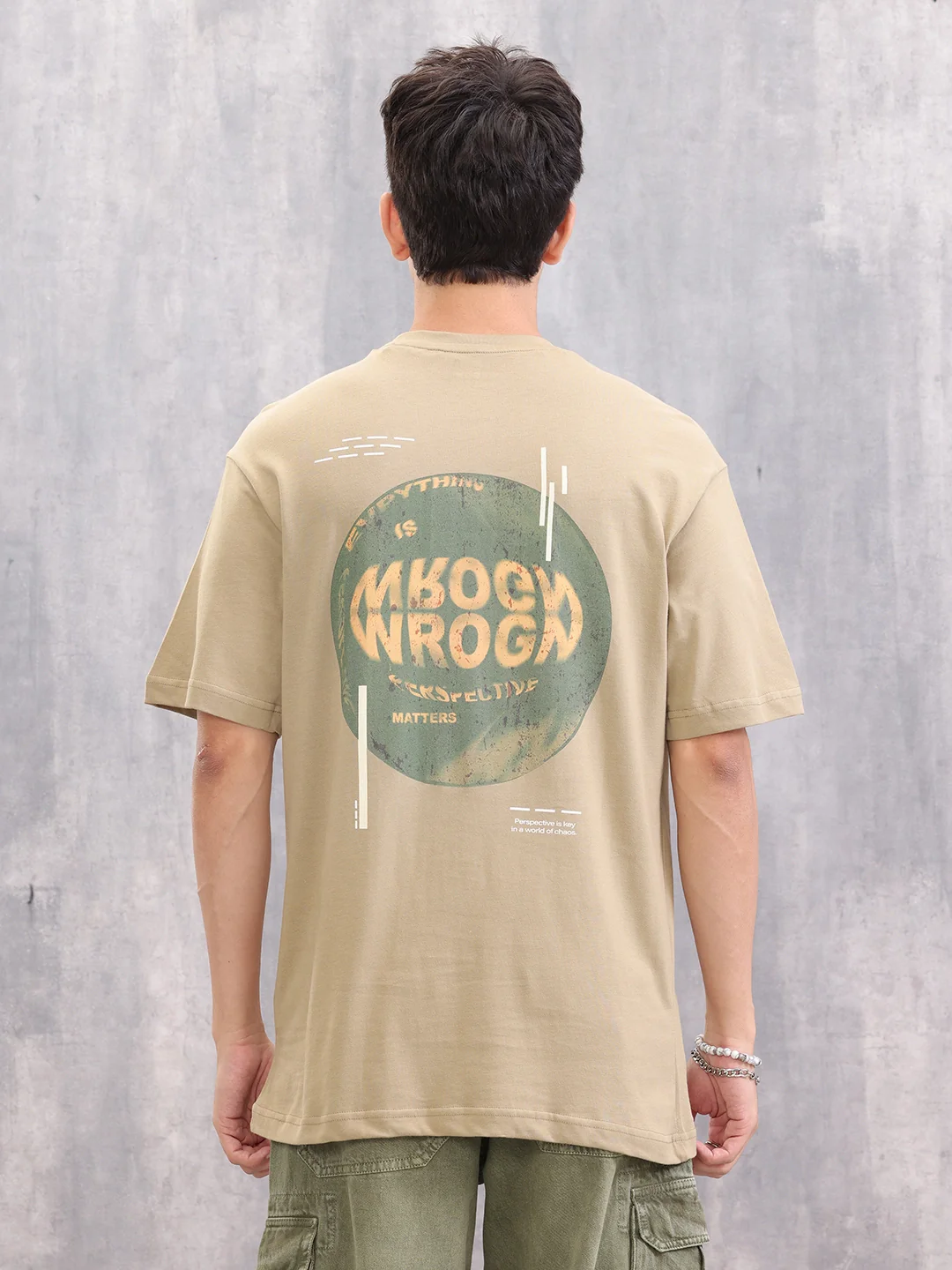 Graphic Printed Oversized Fit T-shirt | Khaki - Image 3