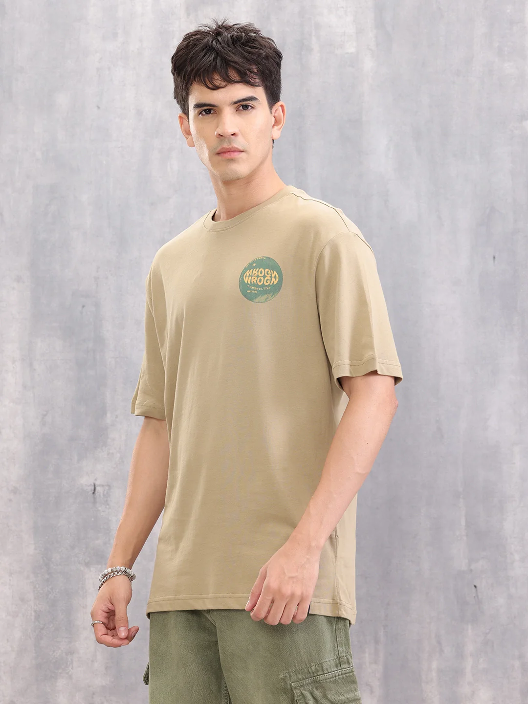 Graphic Printed Oversized Fit T-shirt | Khaki - Image 4