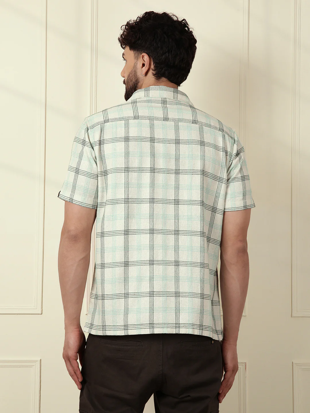 Textured Short Sleeve Checked Shirt | Light Green - Image 3