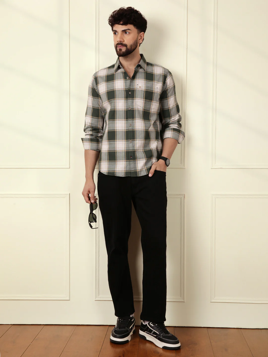 Herringbone Textured Check Shirt | Green - Image 3