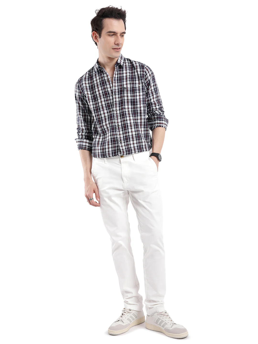 Grey Navy Casual Checked Shirt - Image 2