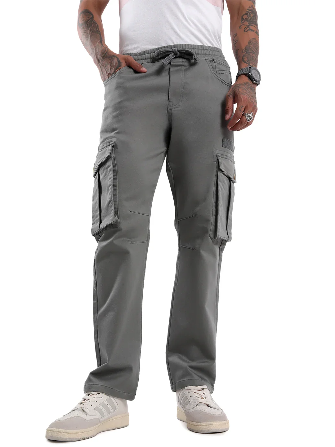 Grey Straight Fit Cargo Trousers - Image 2