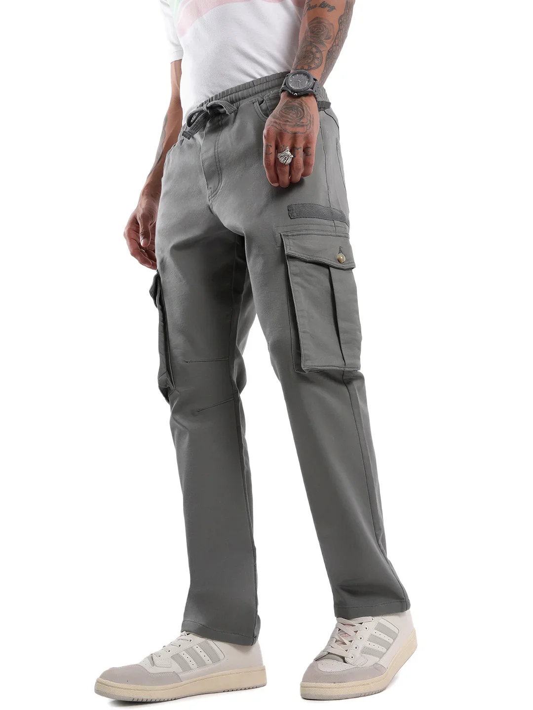 Grey Straight Fit Cargo Trousers - Image 5