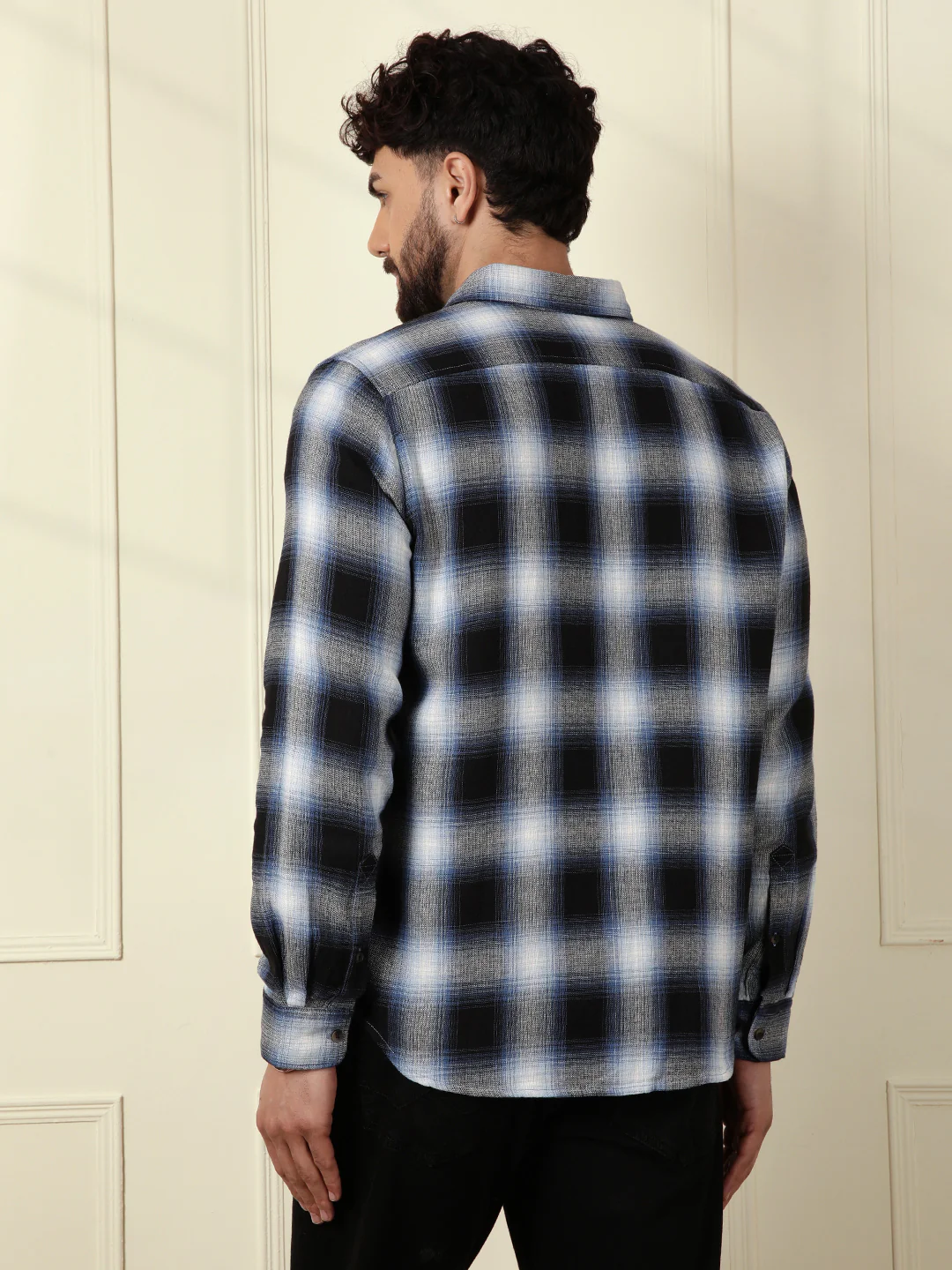 Shadow Checked Cotton Shirt | Grey - Image 3