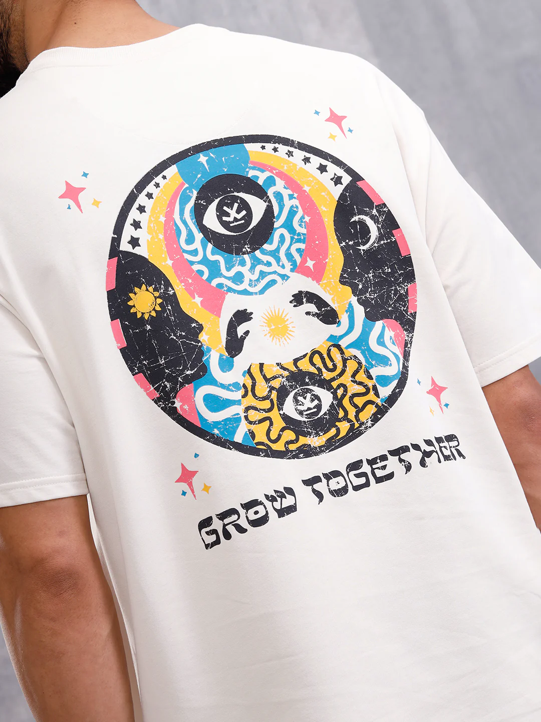 Grow Together Zen Inspired Oversized Back Print Crew Neck T-Shirt  | Off White - Image 3
