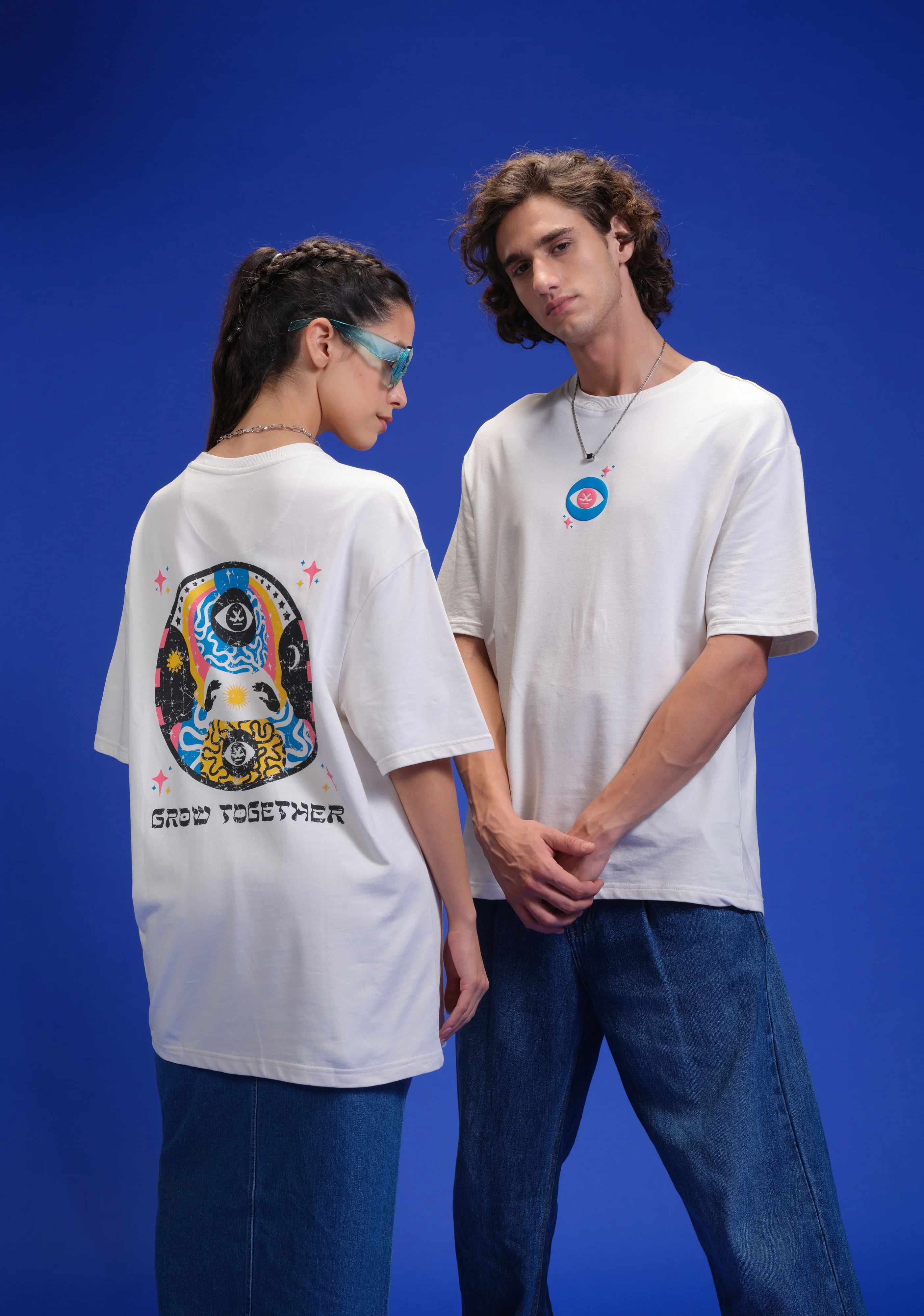 Grow Together Zen Inspired Oversized Back Print Crew Neck T-Shirt  | Off White - Image 4