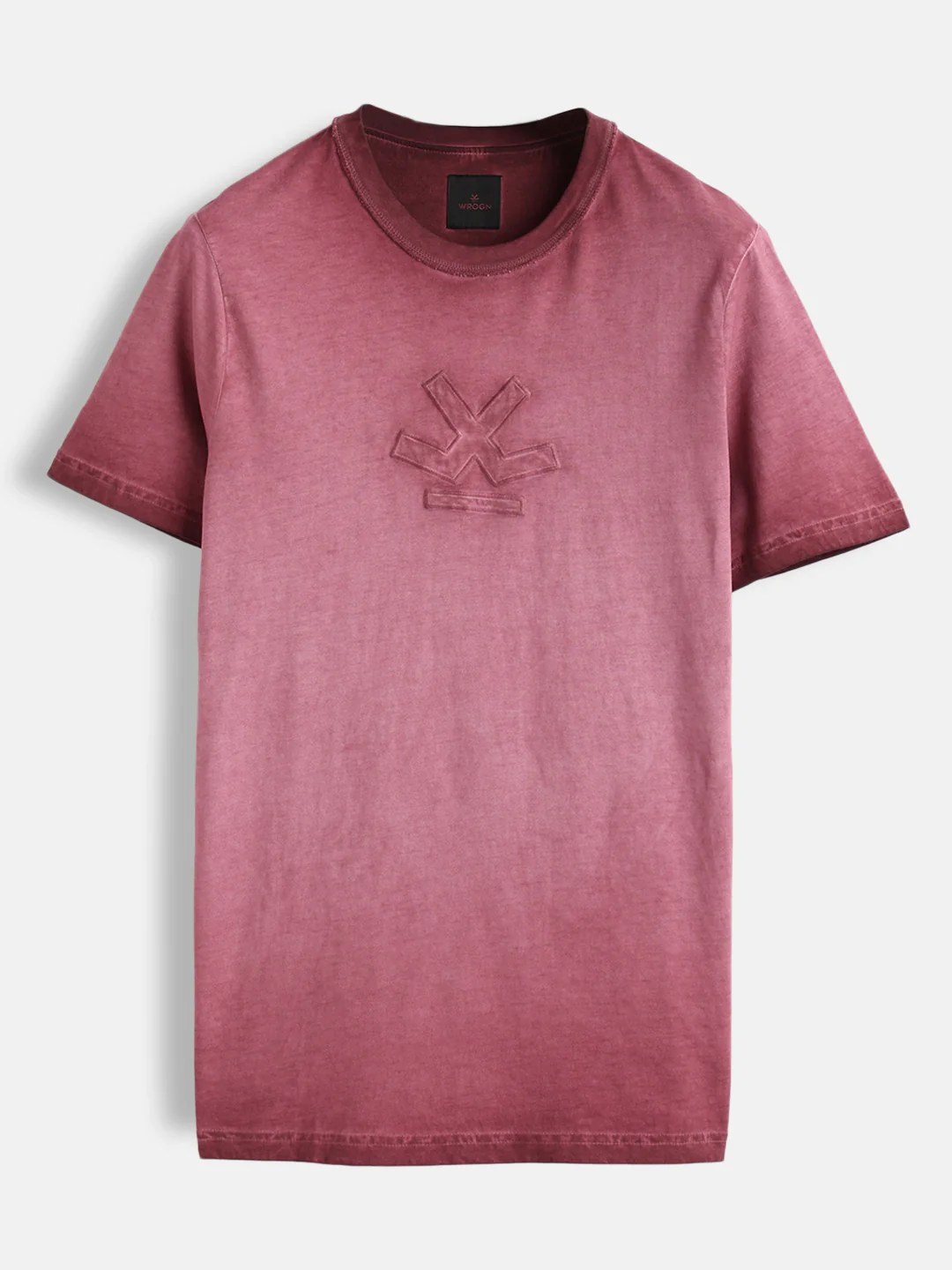 Grunge Pigment Washed T-Shirt With Logo Appliqué On Chest | Maroon - Image 2