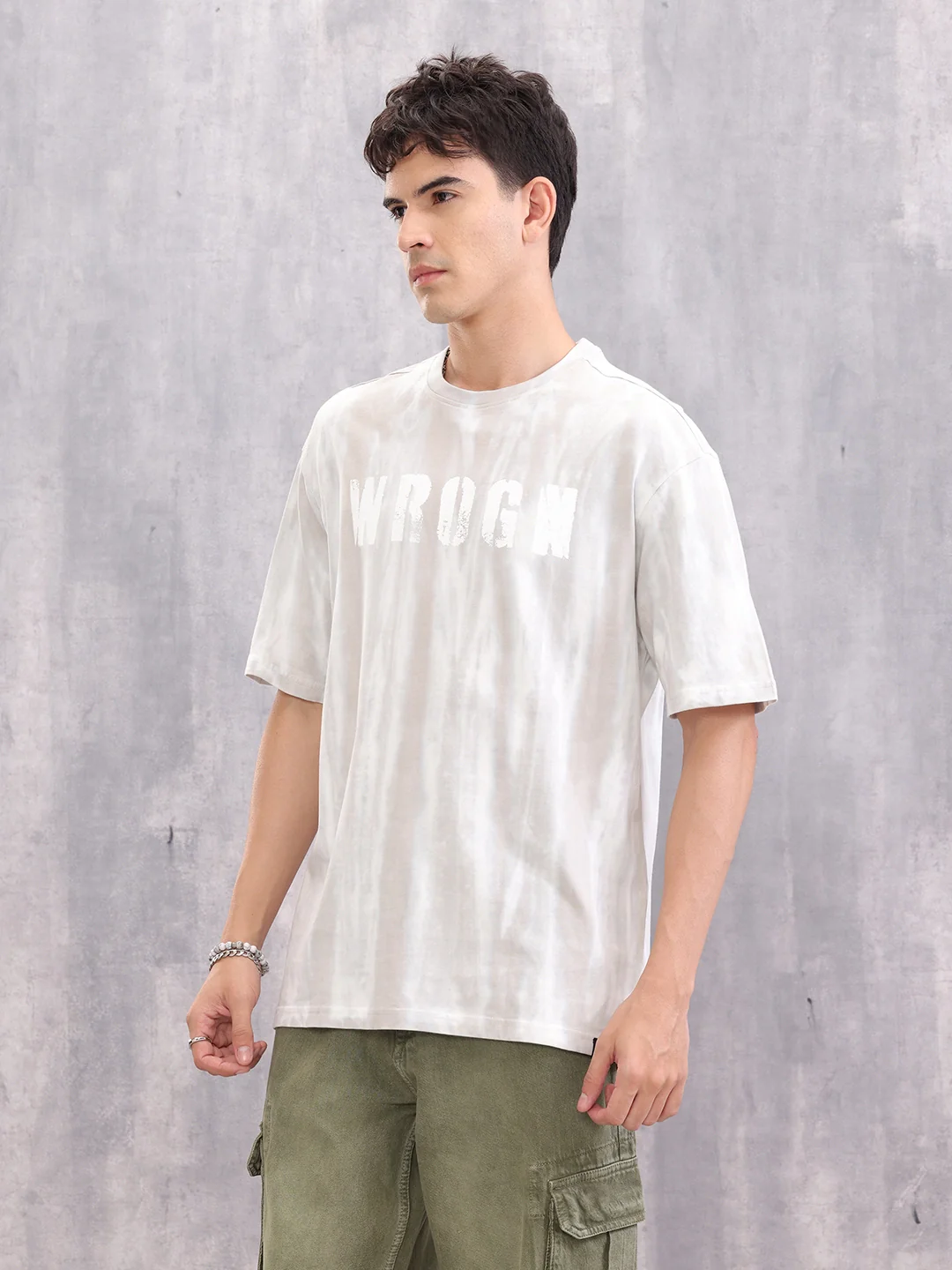 Grunge Washed Look Oversized Fit T-shirt With Graphic Print | Grey - Image 4