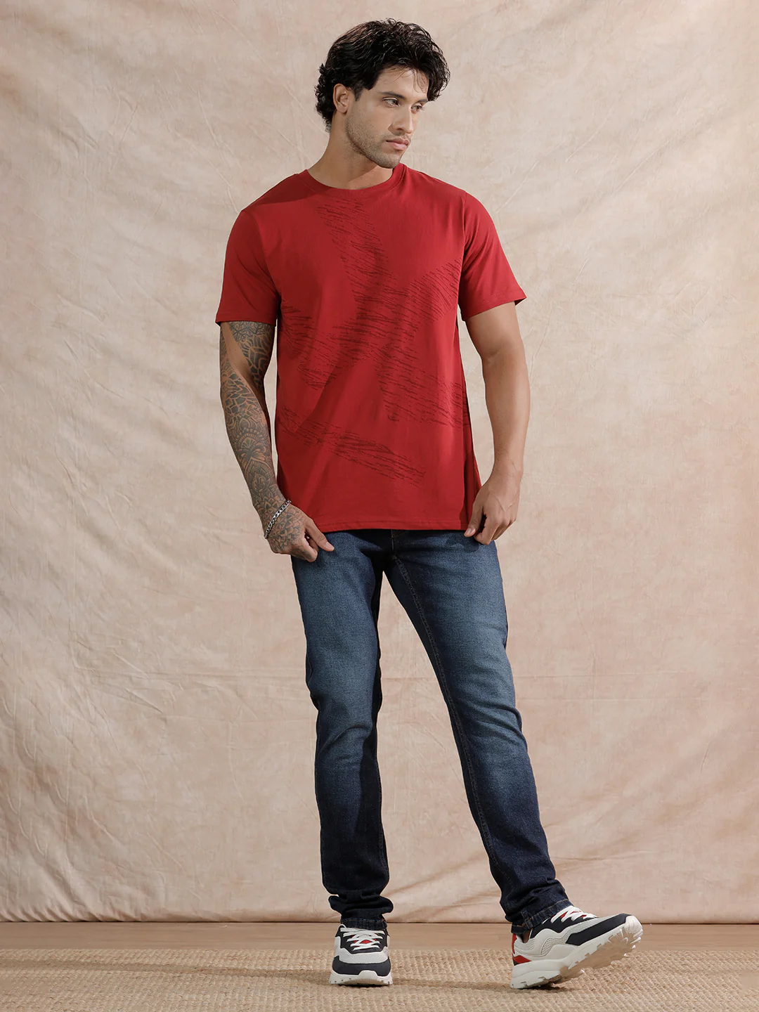 Hazy Logo Slim Fit T-Shirt | Red - Image 2