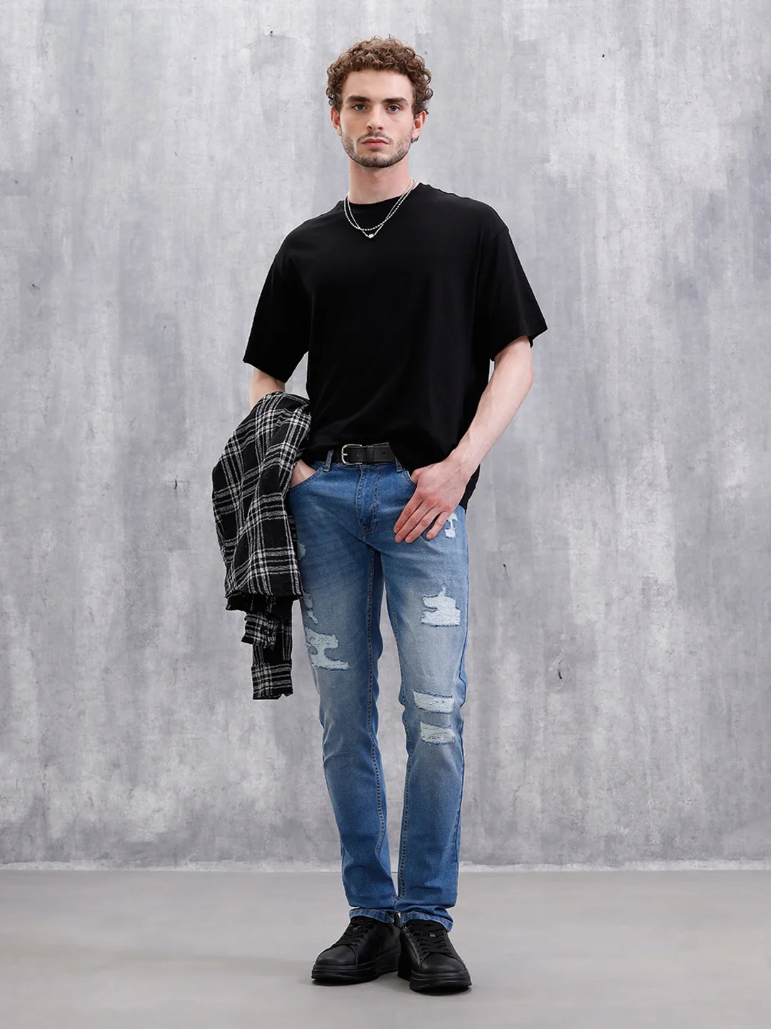 Heavy Distress Slim Tapered Jeans | Blue - Image 2