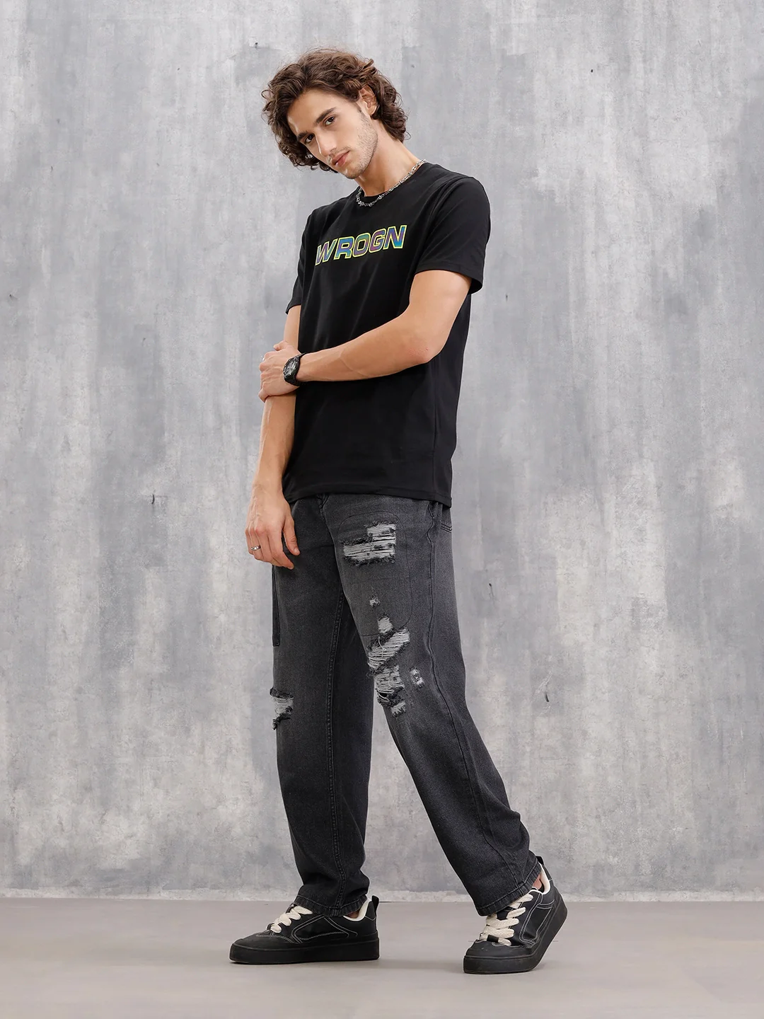 Heavy Distressed Loose Fit Denim I Grey - Image 2