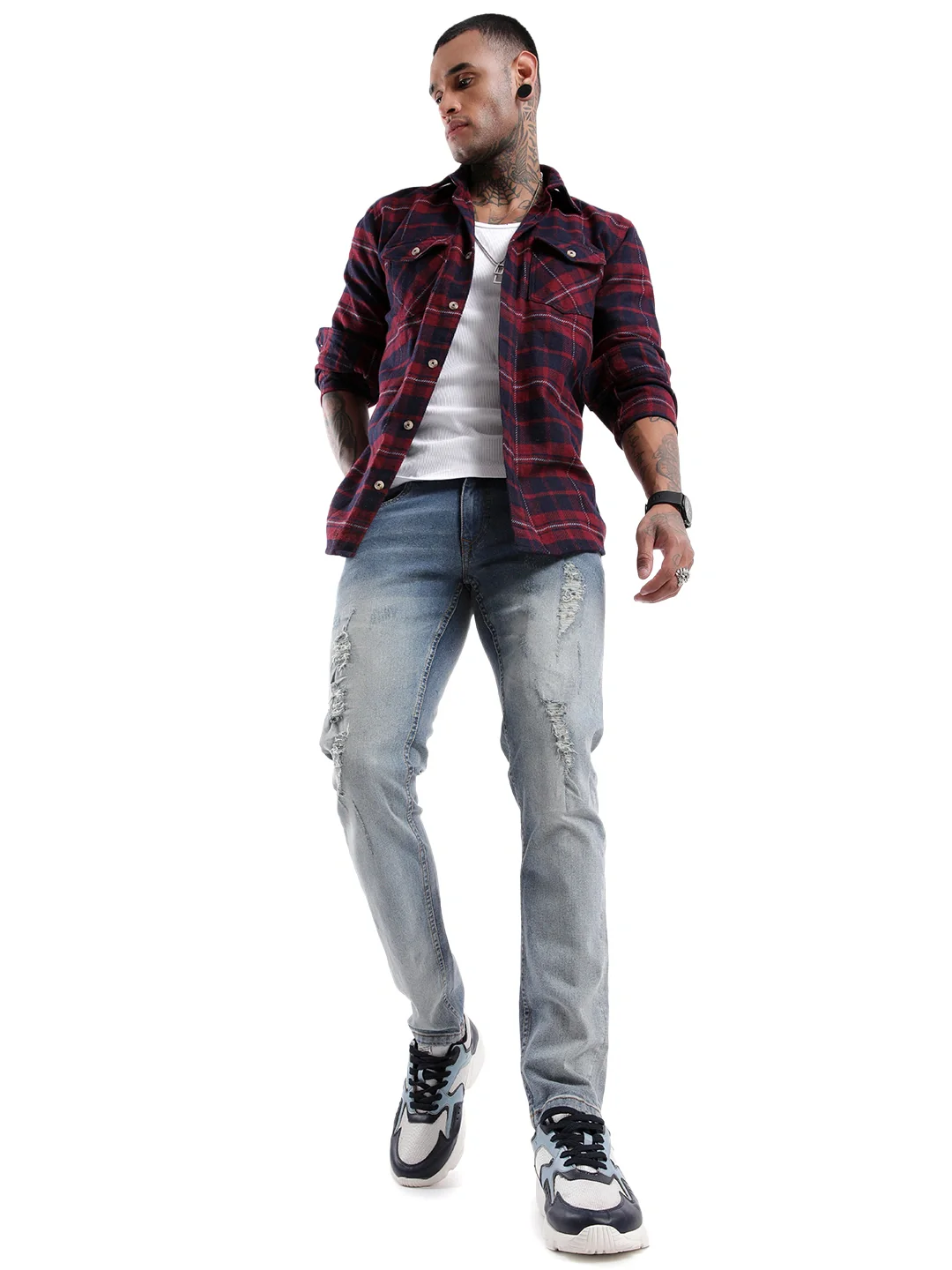 Heavy Distressed Medstone Denim Jeans - Image 2