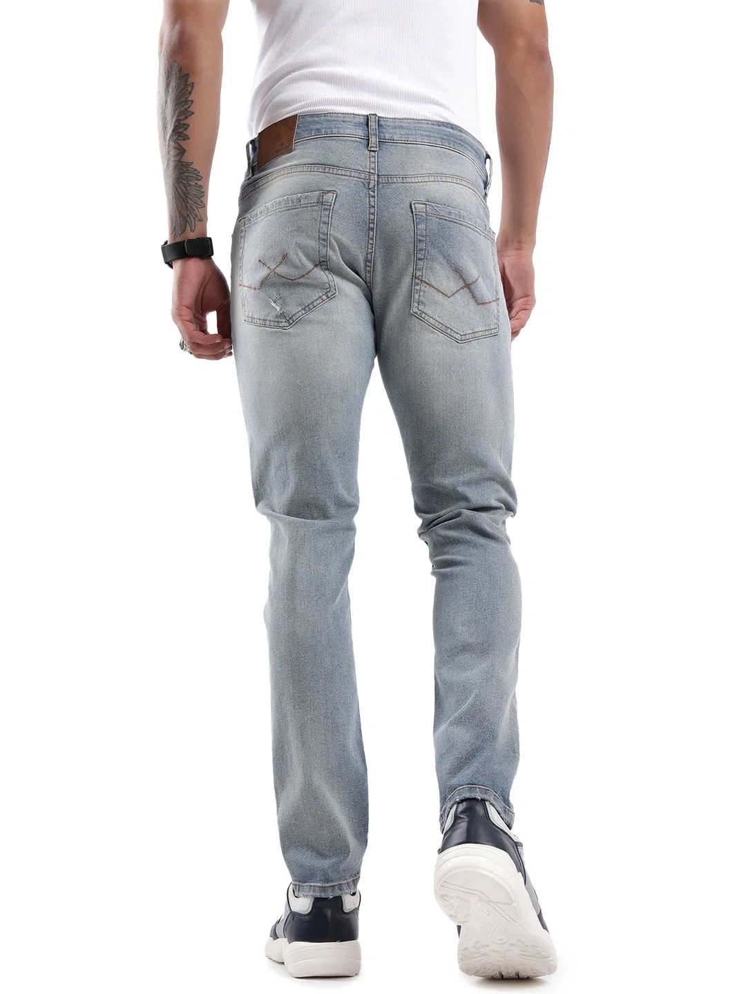 Heavy Distressed Medstone Denim Jeans - Image 3
