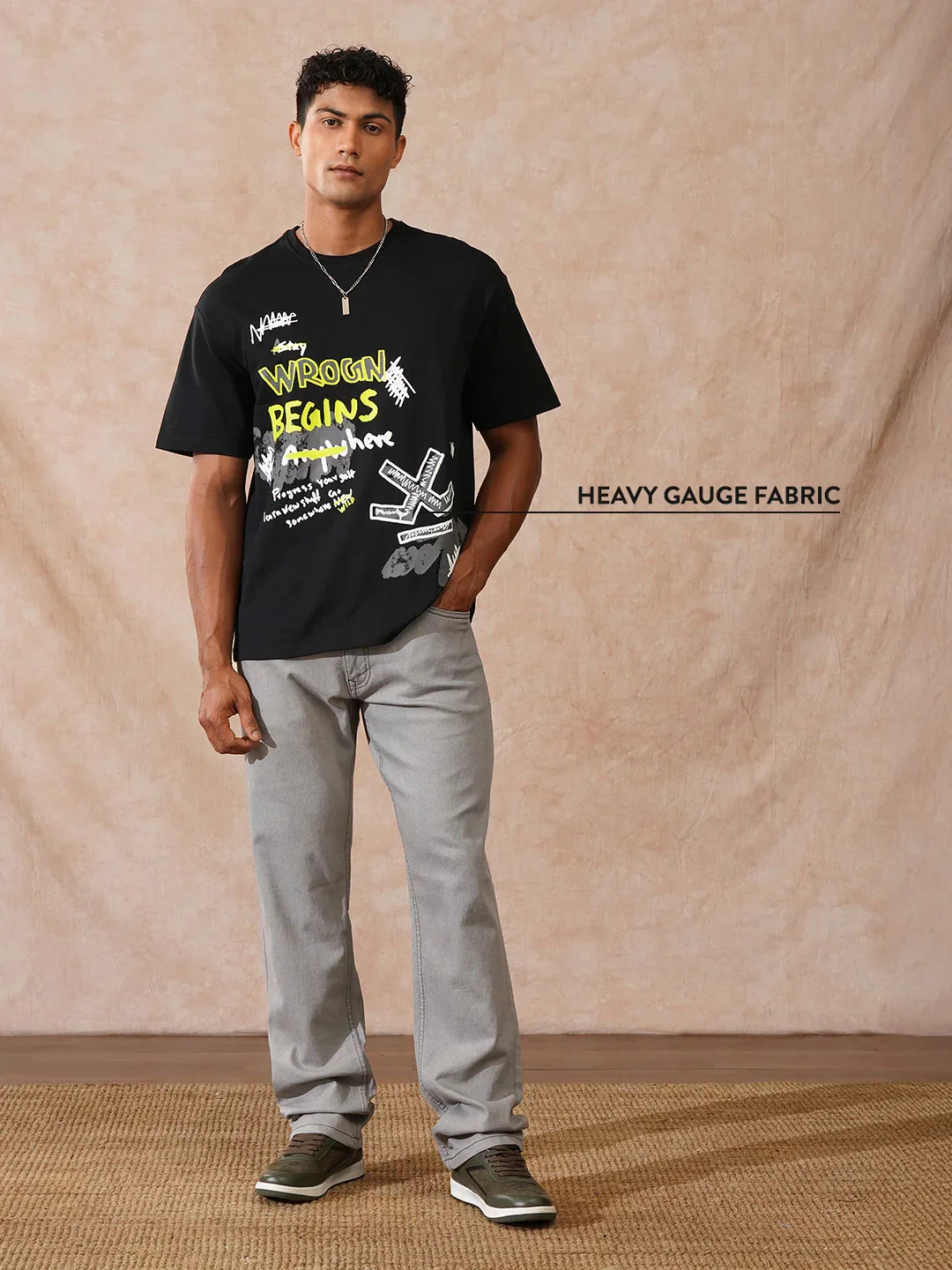 Heavy GSM Placement Printed T-Shirt | Black - Image 2