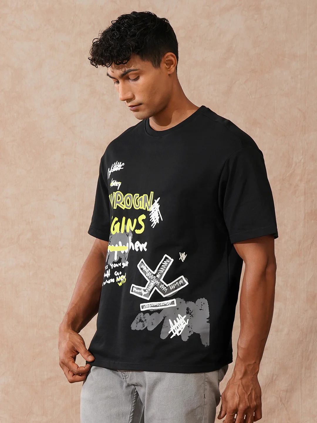 Heavy GSM Placement Printed T-Shirt | Black - Image 4