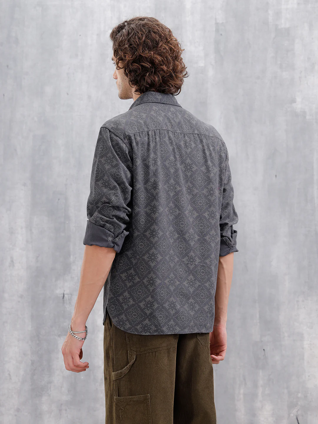Heavy Printed Canvas Oversized Fit Overshirt | Dark Grey - Image 3