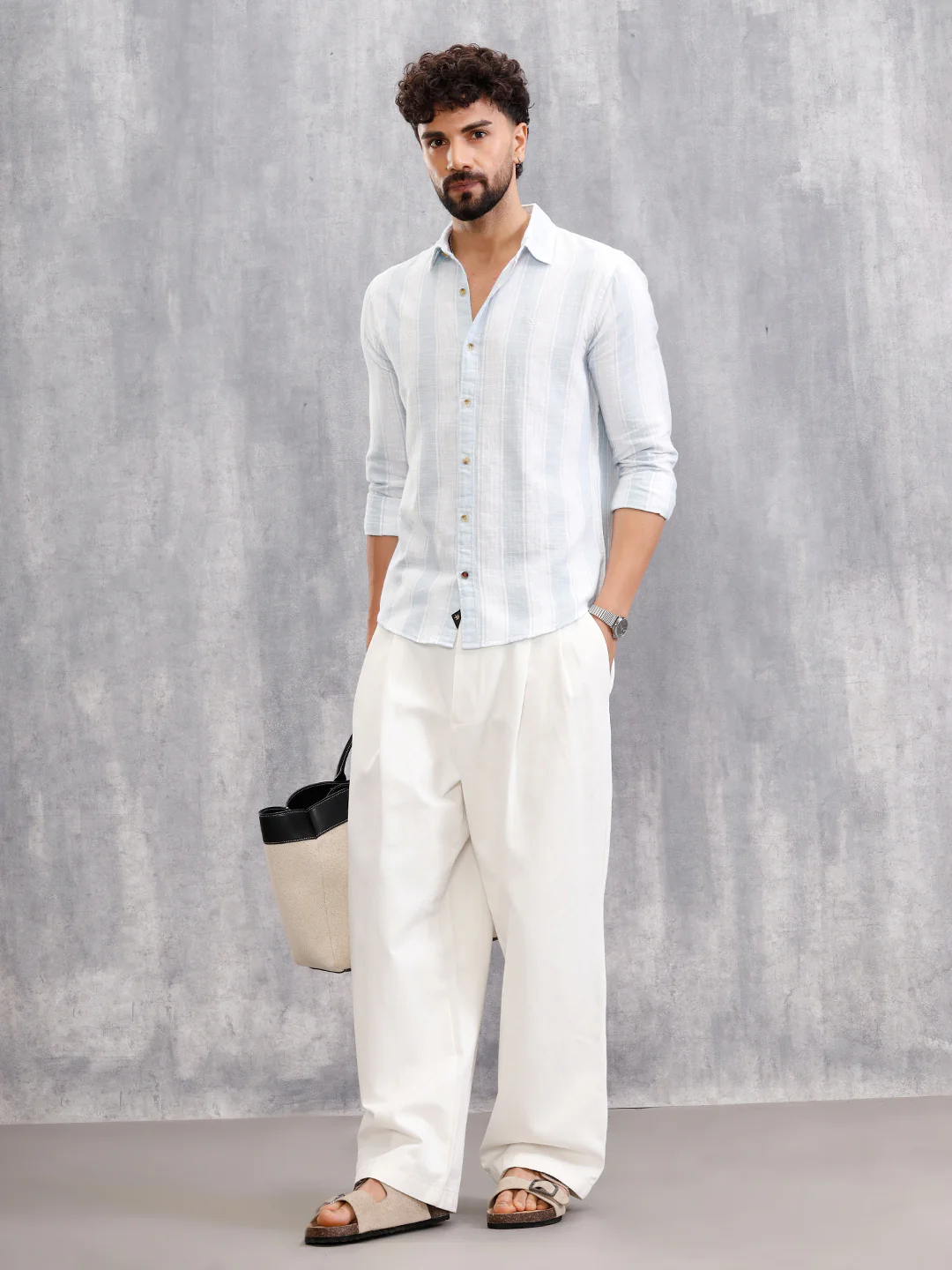 Herrinbone Stripe Light Weight Shirt | Blue - Image 2