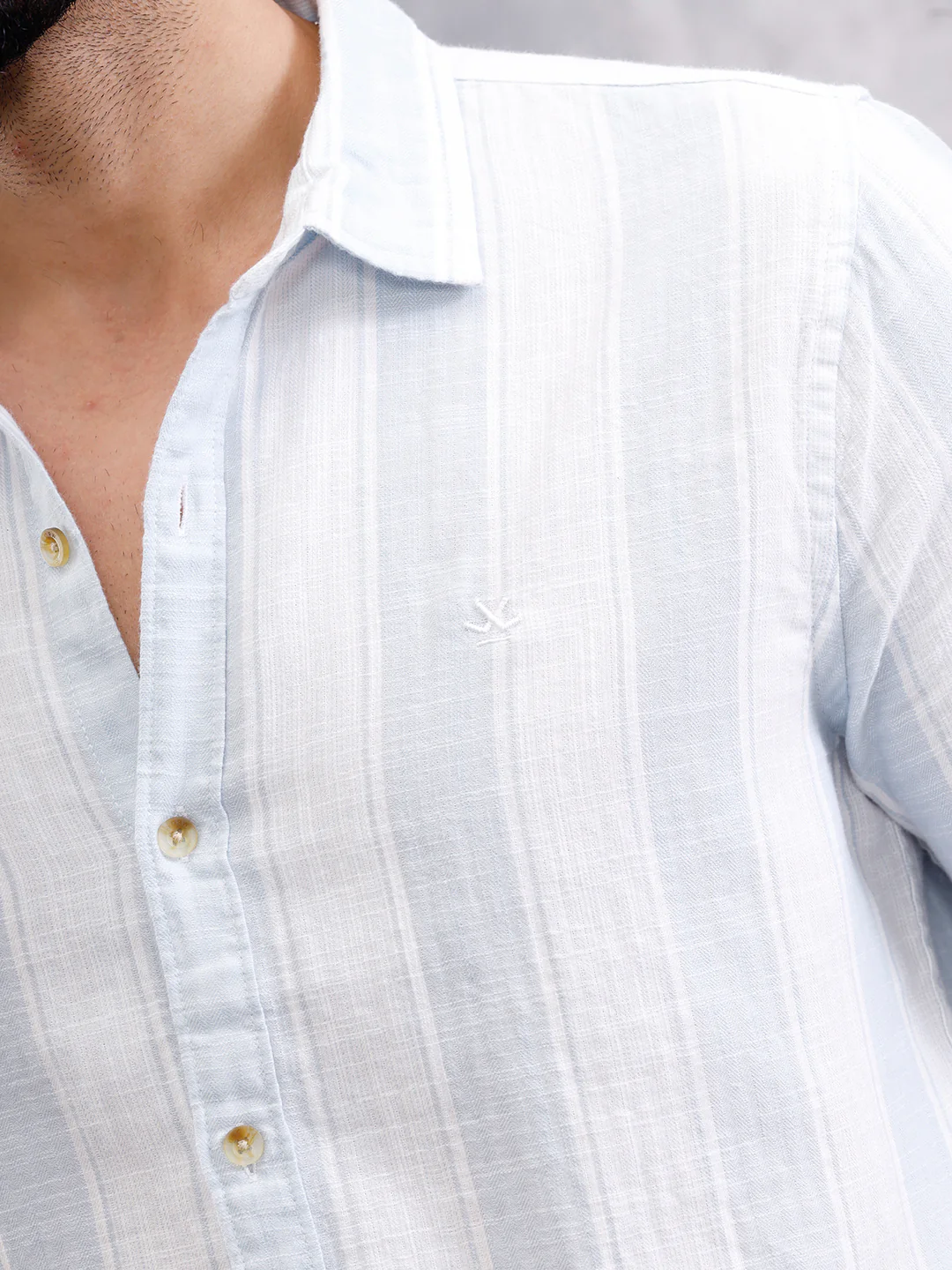 Herrinbone Stripe Light Weight Shirt | Blue - Image 4