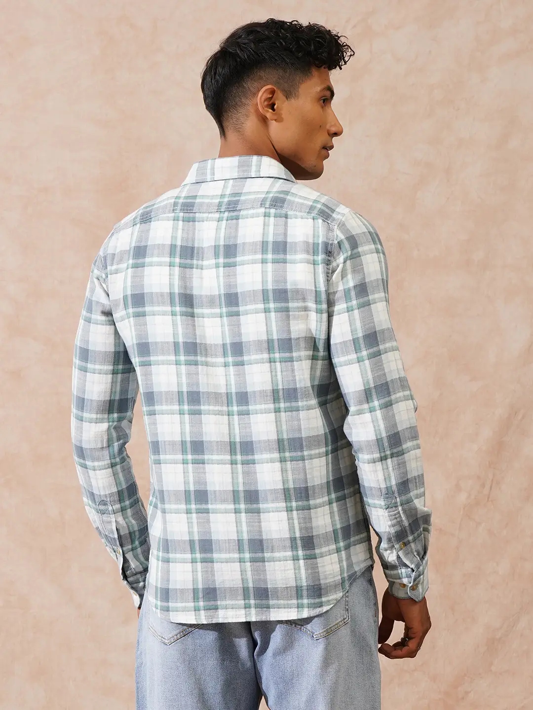 Herringbone Checks Slim Fit Shirt | Green - Image 3