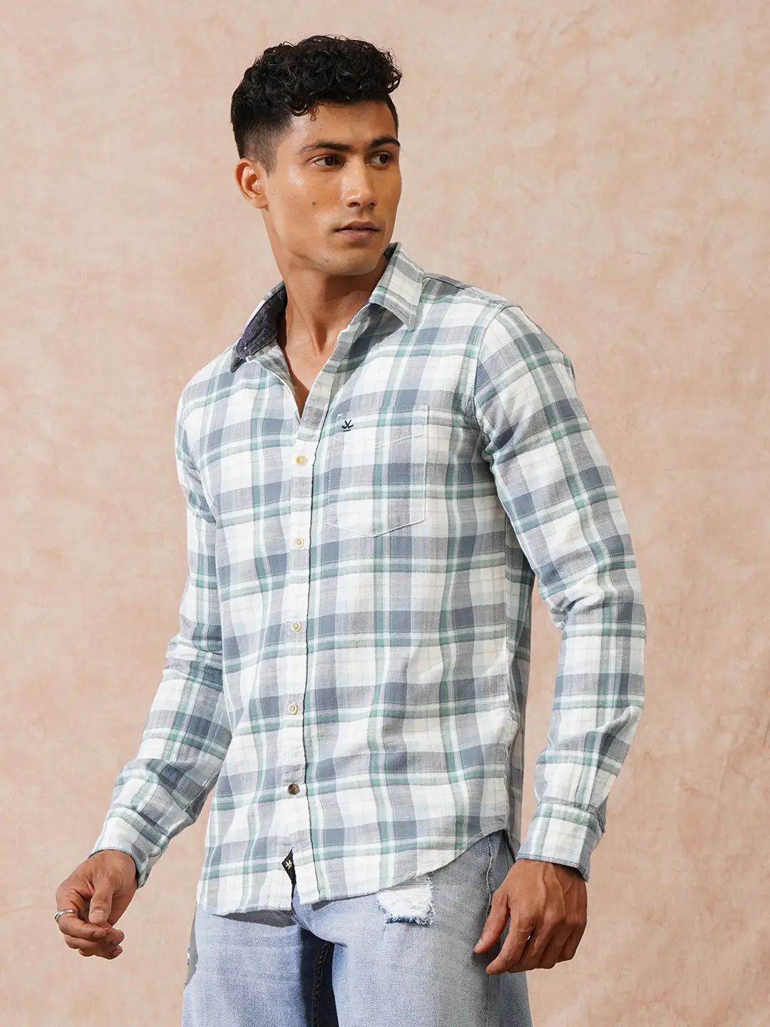 Herringbone Checks Slim Fit Shirt | Green - Image 4