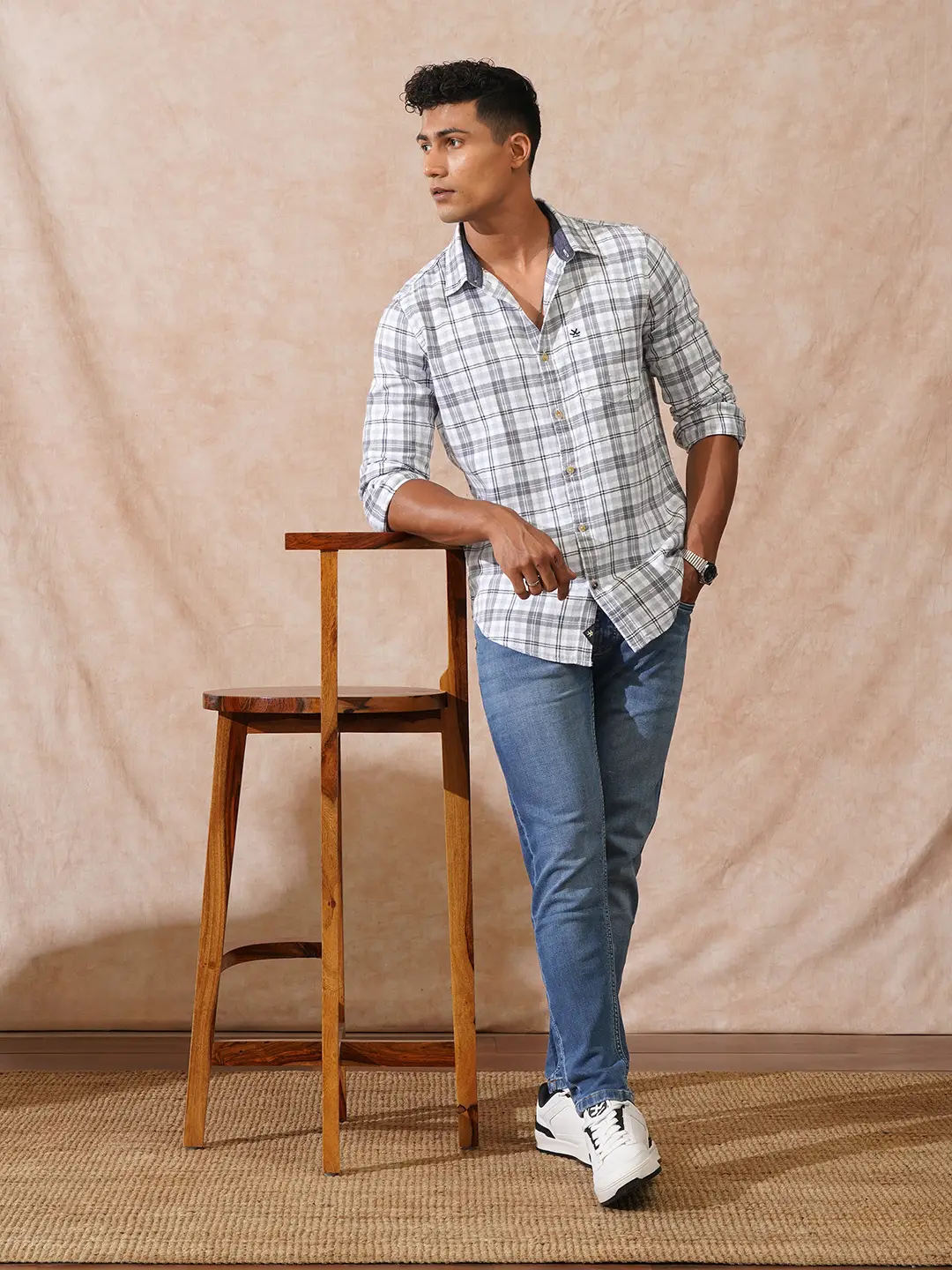 Herringbone Checks Slim Fit Shirt | Grey - Image 2
