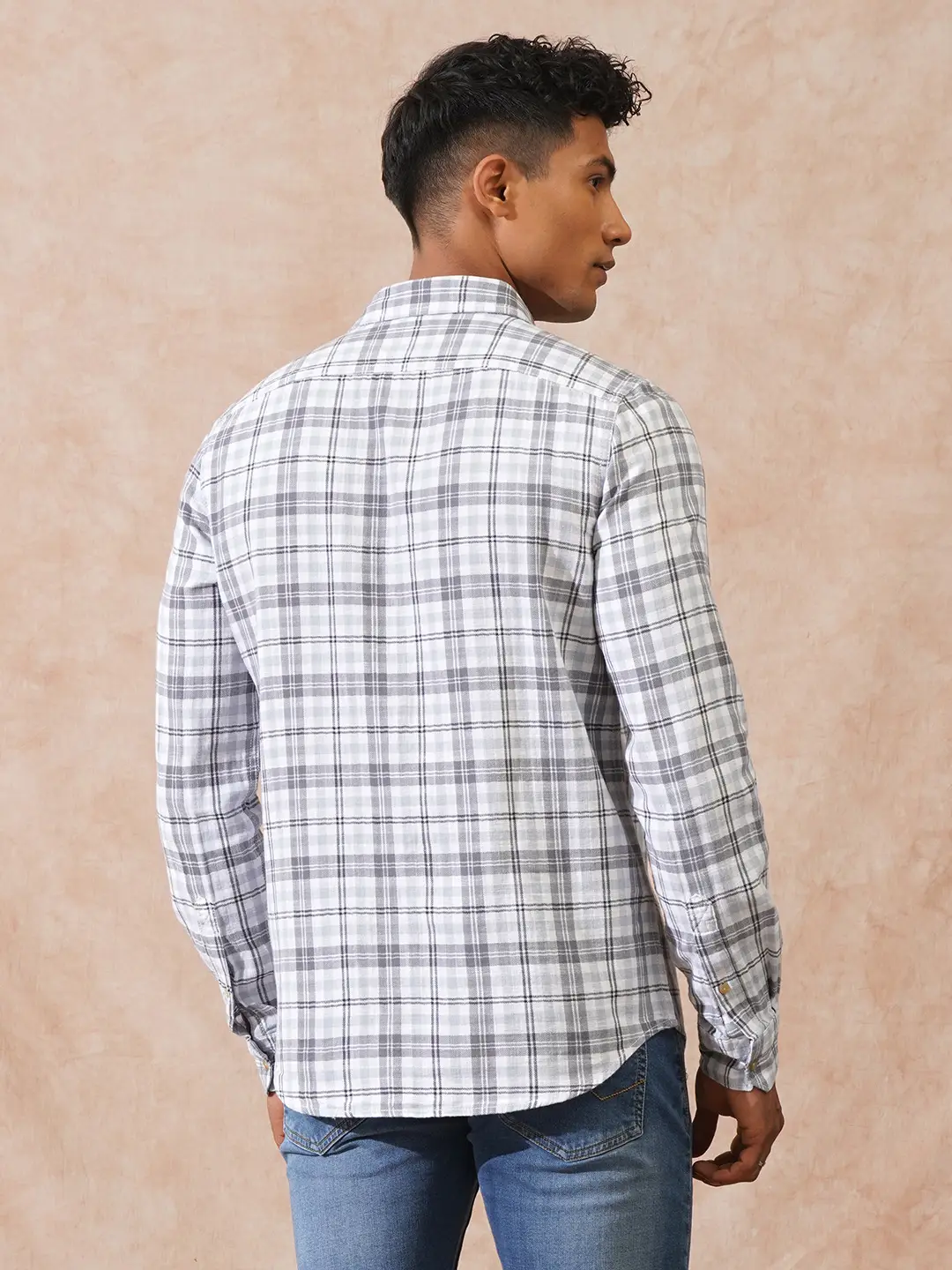 Herringbone Checks Slim Fit Shirt | Grey - Image 3