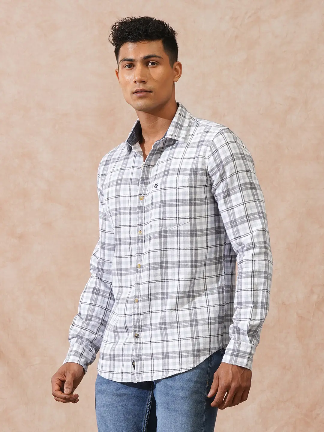 Herringbone Checks Slim Fit Shirt | Grey - Image 4
