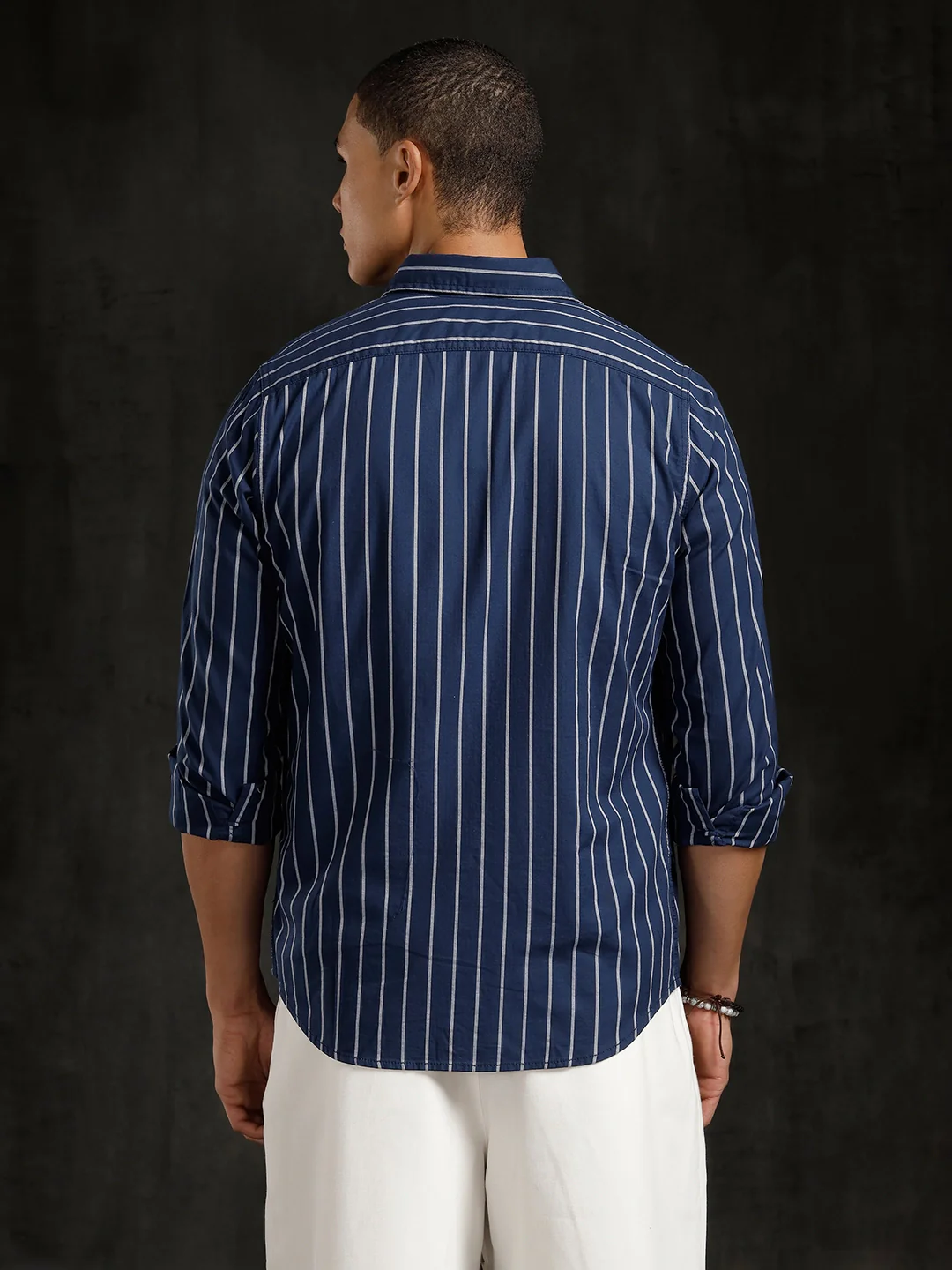 Herringbone Striped Slim Fit Shirt  | Navy Blue - Image 3