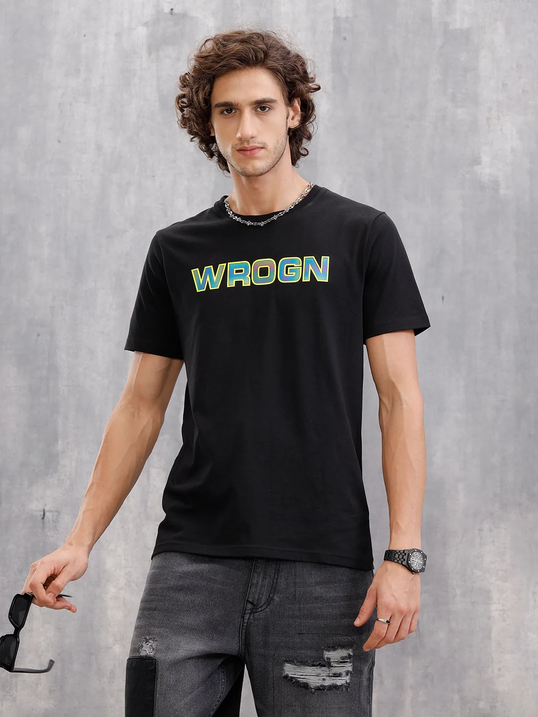 Holographic Transfer Brand Carrier Crew Neck T-Shirt  |  Black - Image 5