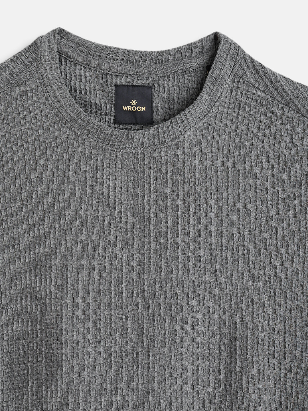 Honeycomb Textured Knit Crew Neck Pullover In Oversized Fit  |  Grey - Image 3