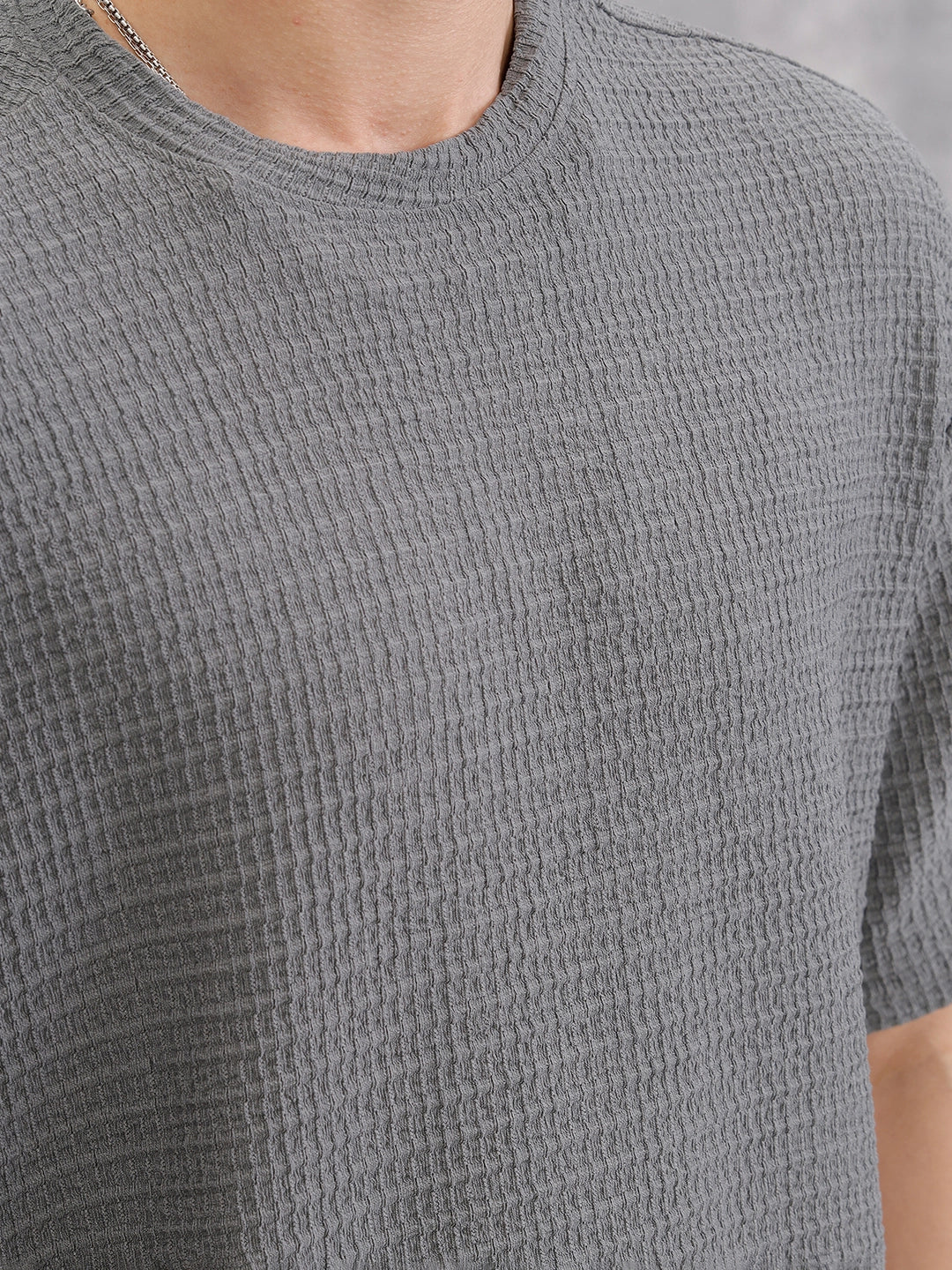 Honeycomb Textured Knit Crew Neck Pullover In Oversized Fit  |  Grey - Image 7