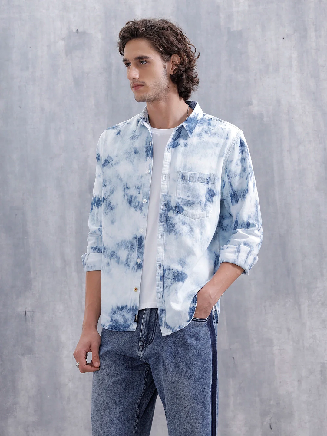 Ice Cloud Wash Slim Fit Denim Shirt | Blue - Image 3