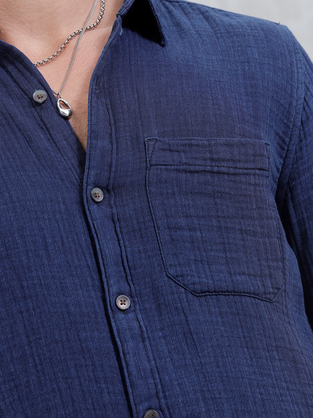 Indigo Double Cloth Slim Fit Shirt In Dark Wash | Dark Blue - Image 5