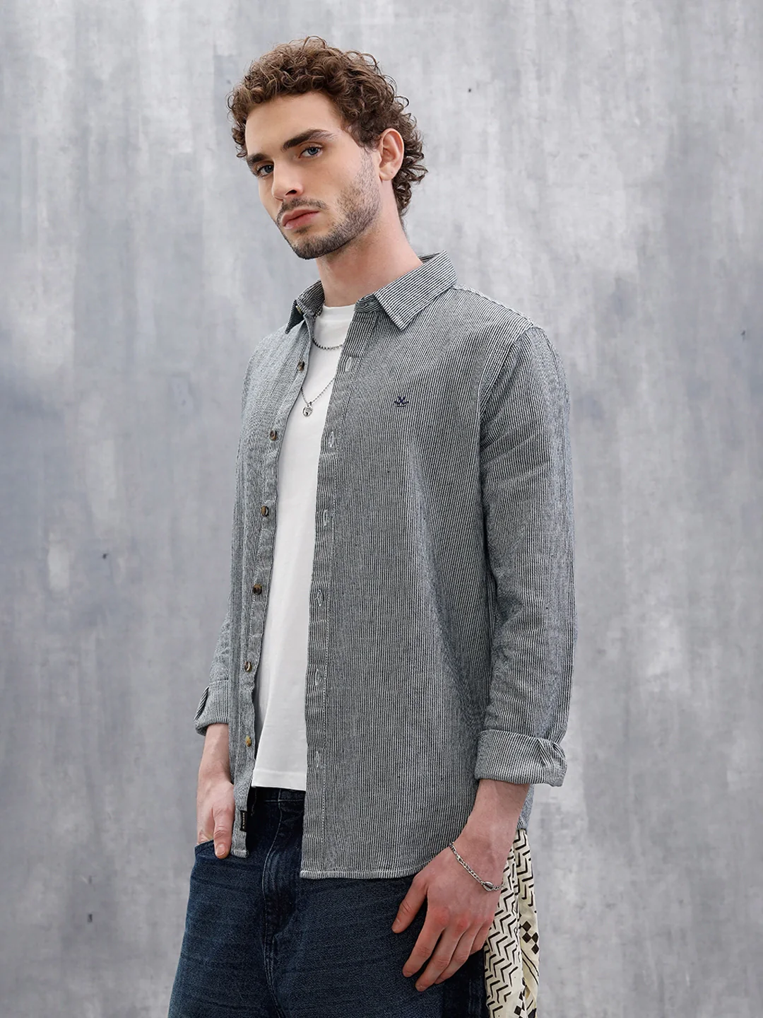 Indigo Micro Striped Shirt | Black - Image 4
