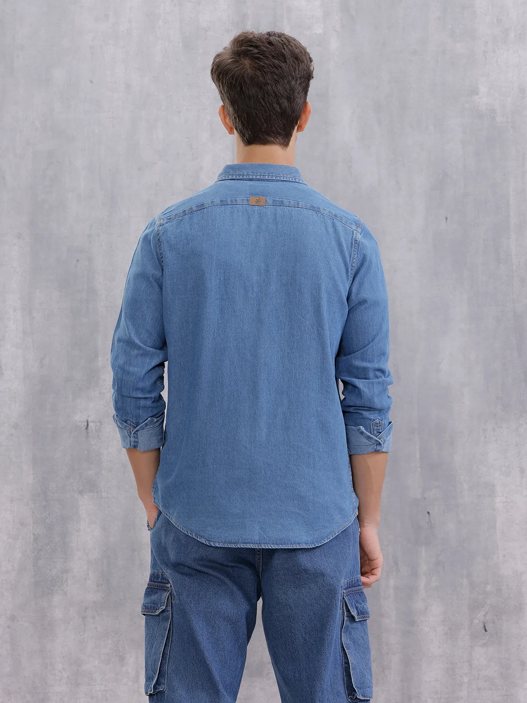 Indigo Washed Casual Regualr Fit Denim Shirt | Blue - Image 3
