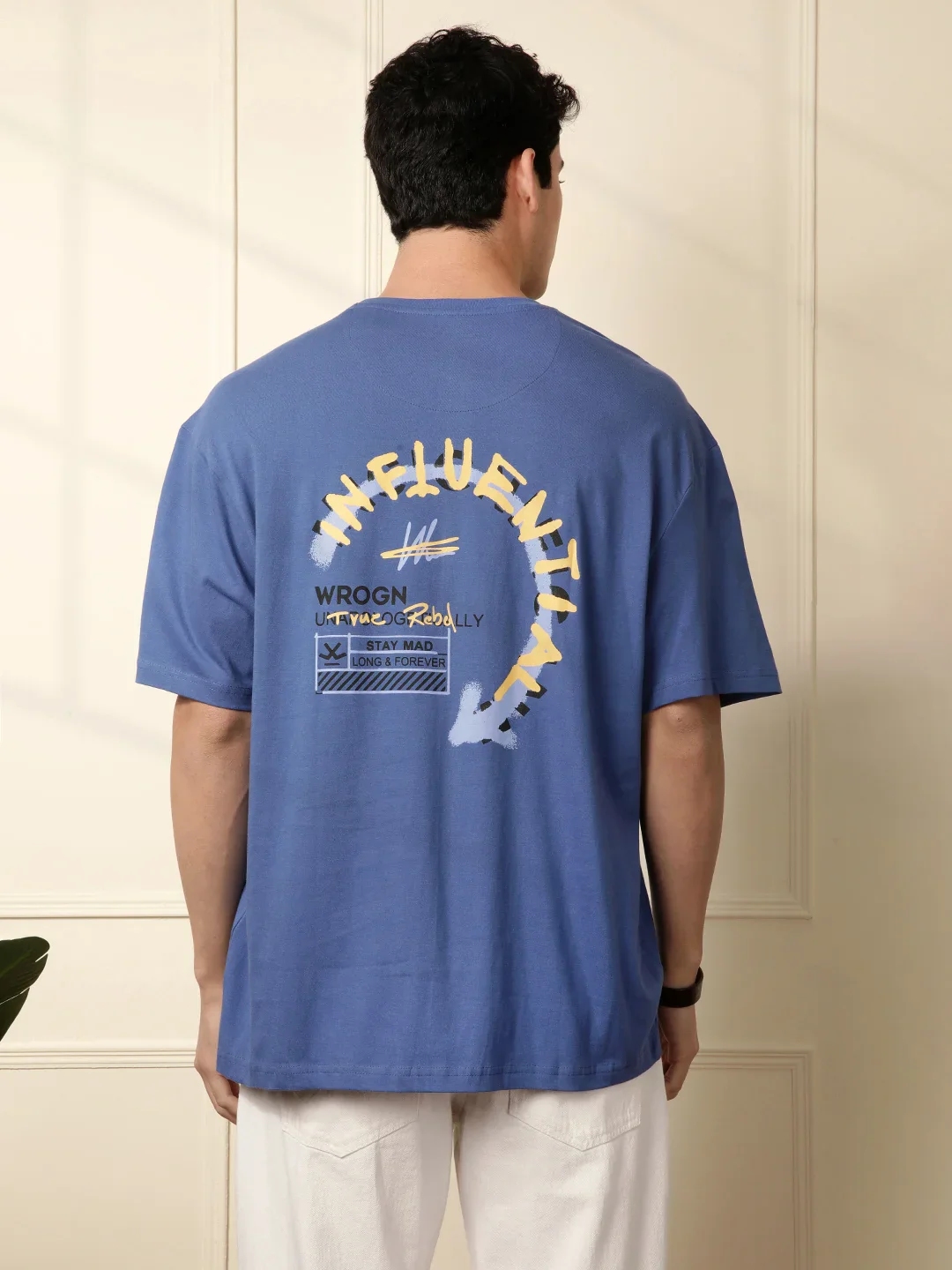 Influential Printed Blue Oversized T-Shirt - Image 3