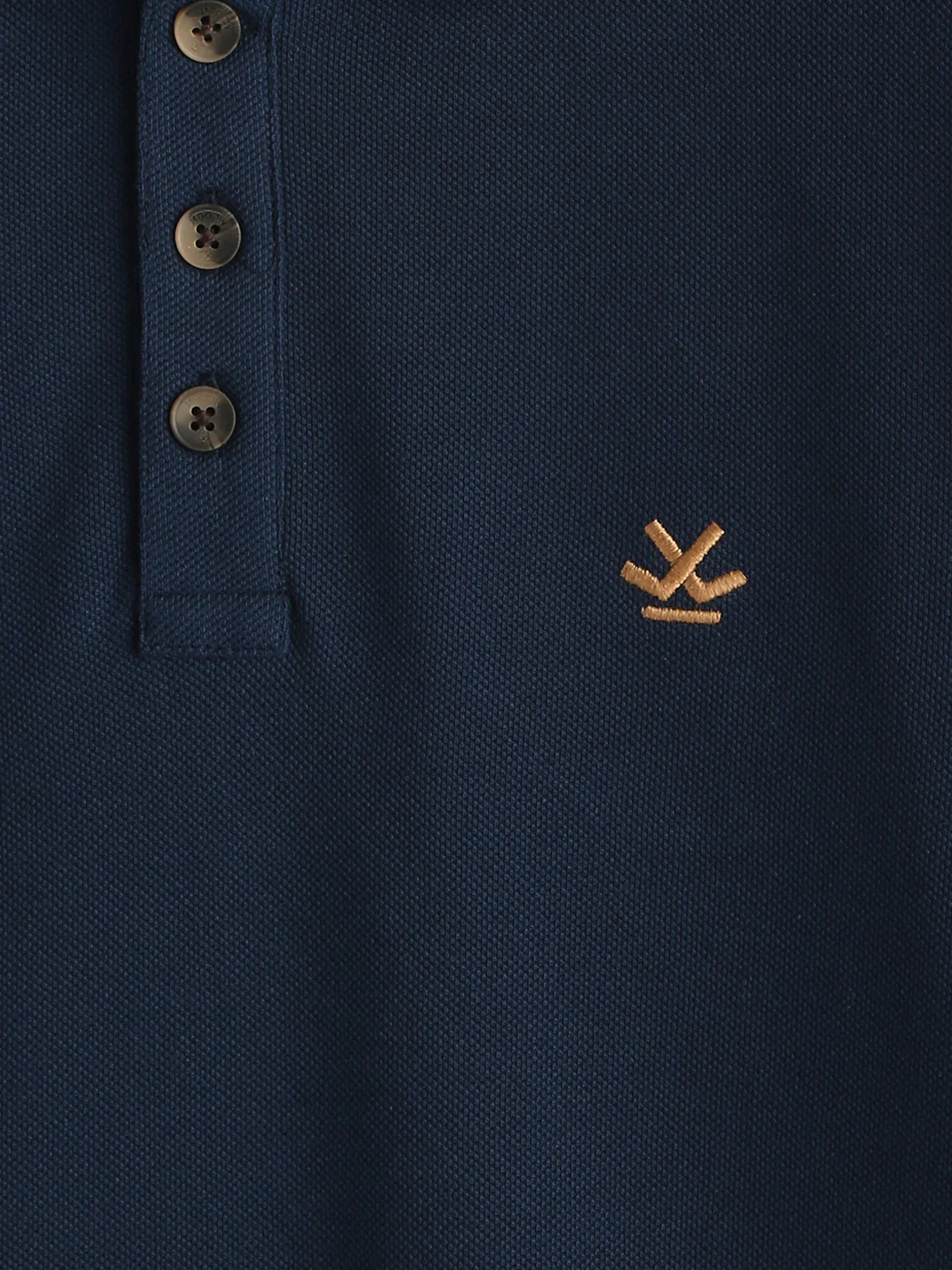 Jacquard Collar Pique Polo T-Shirt  | Navy Blue - Image 3