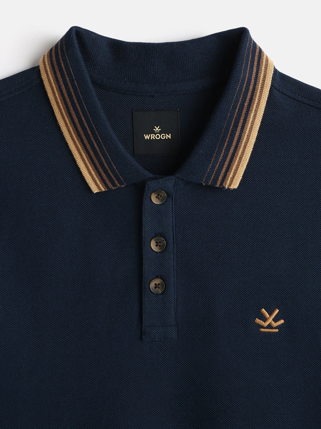 Jacquard Collar Pique Polo T-Shirt  | Navy Blue - Image 5