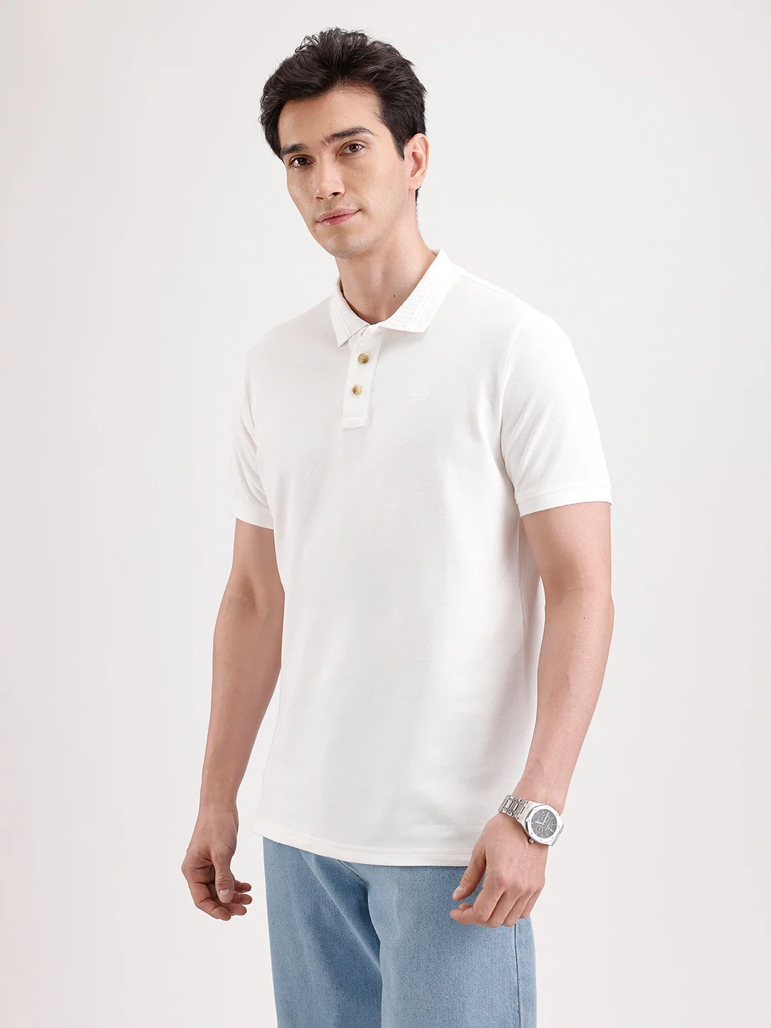 Jacquard Collar Polo T-Shirt  | Off White - Image 4