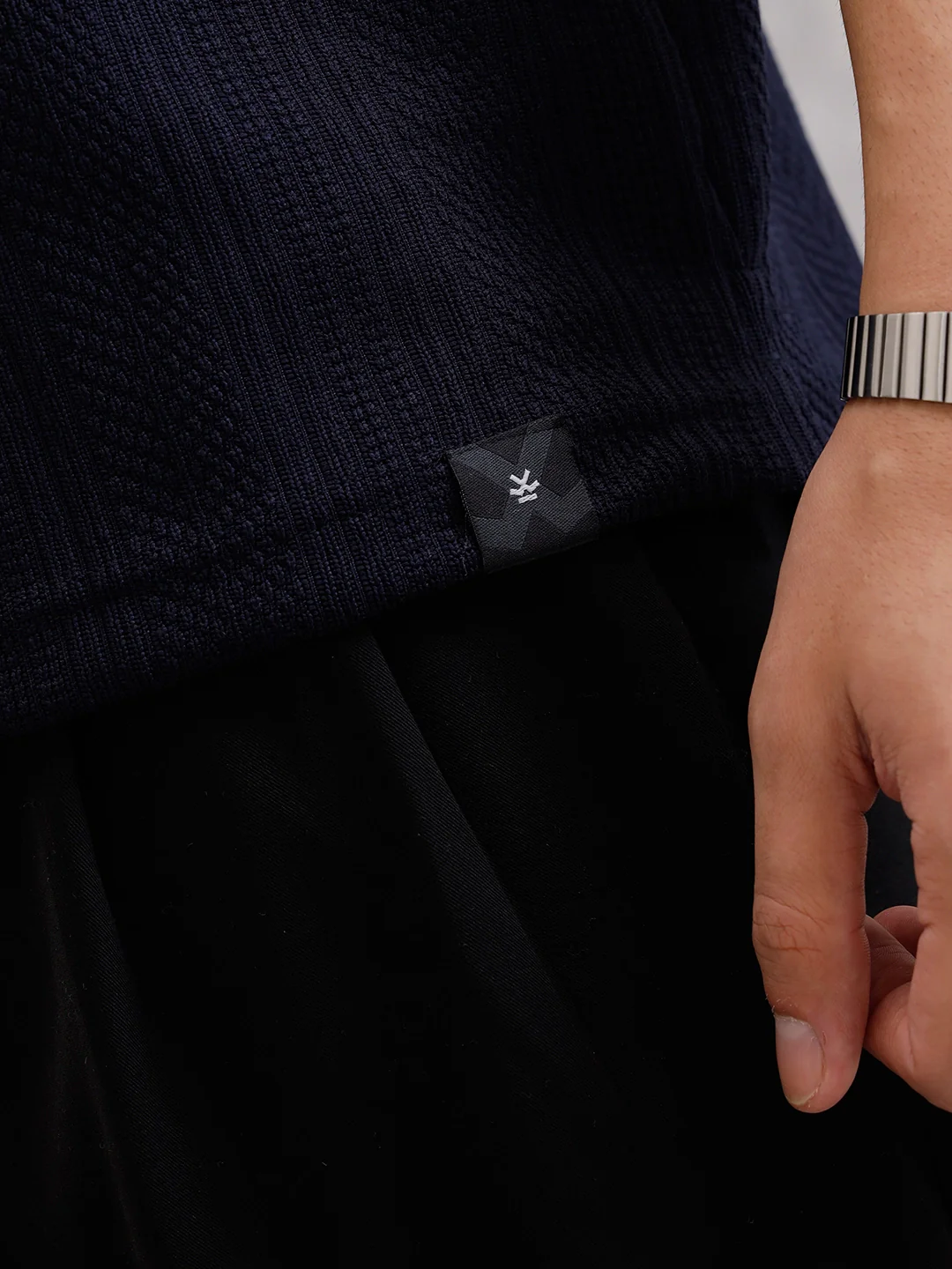 Jacquard Textured Knit Polo In Slim Fit   | Navy Blue - Image 5