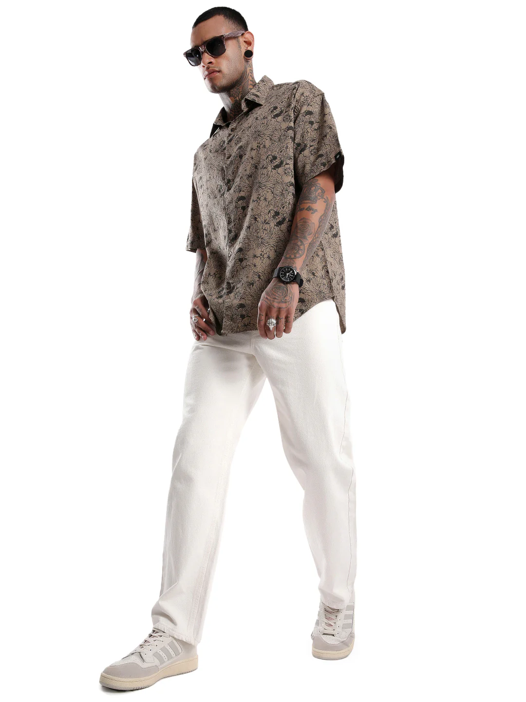 Khaki AOP Oversized Shirt - Image 2