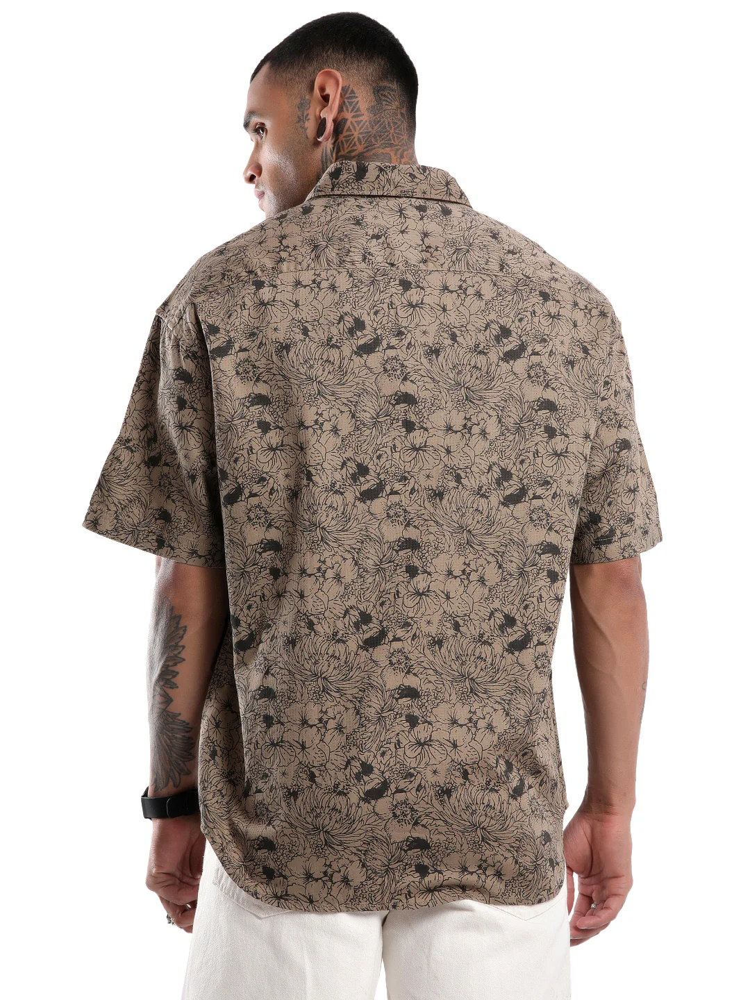 Khaki AOP Oversized Shirt - Image 3