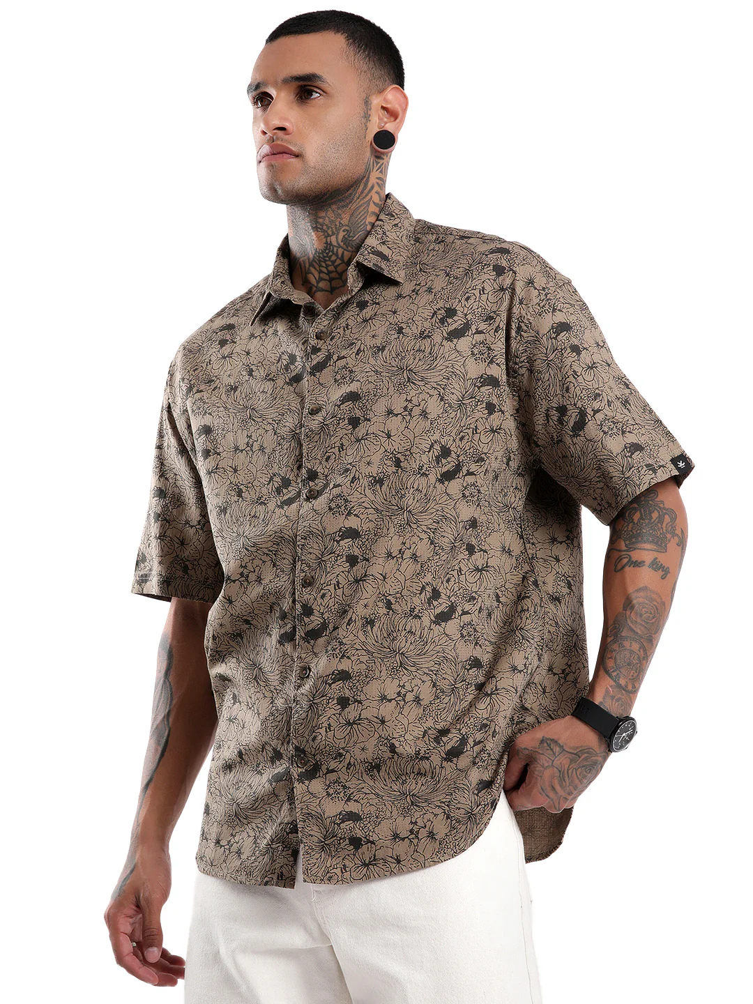 Khaki AOP Oversized Shirt - Image 4