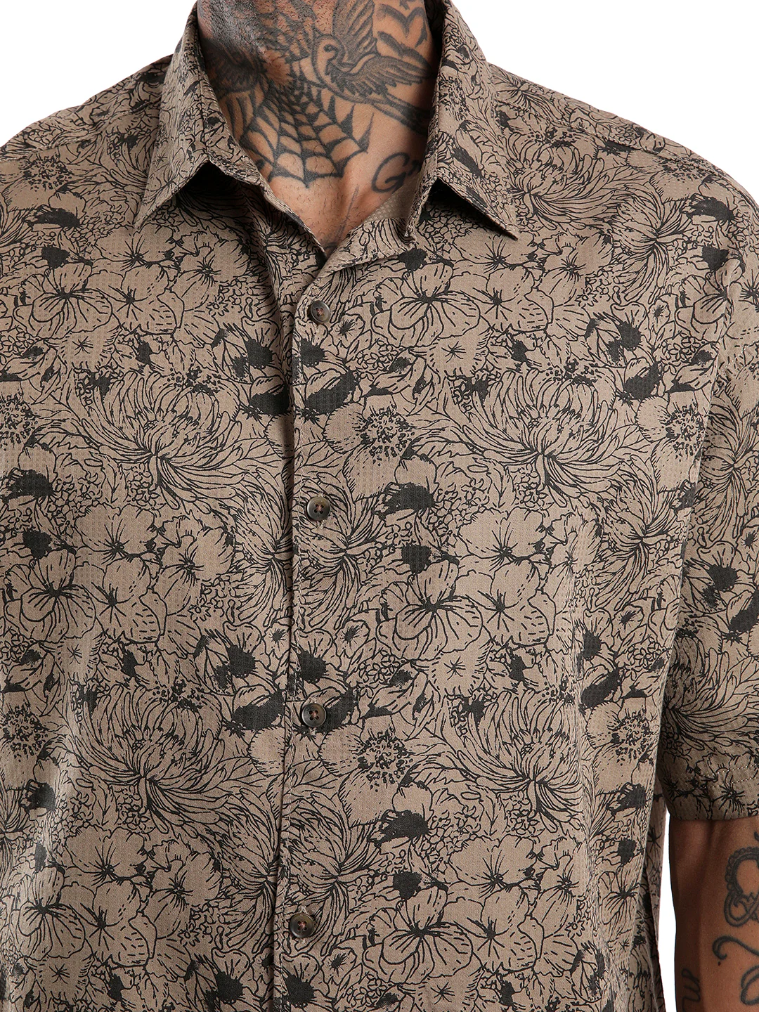 Khaki AOP Oversized Shirt - Image 5