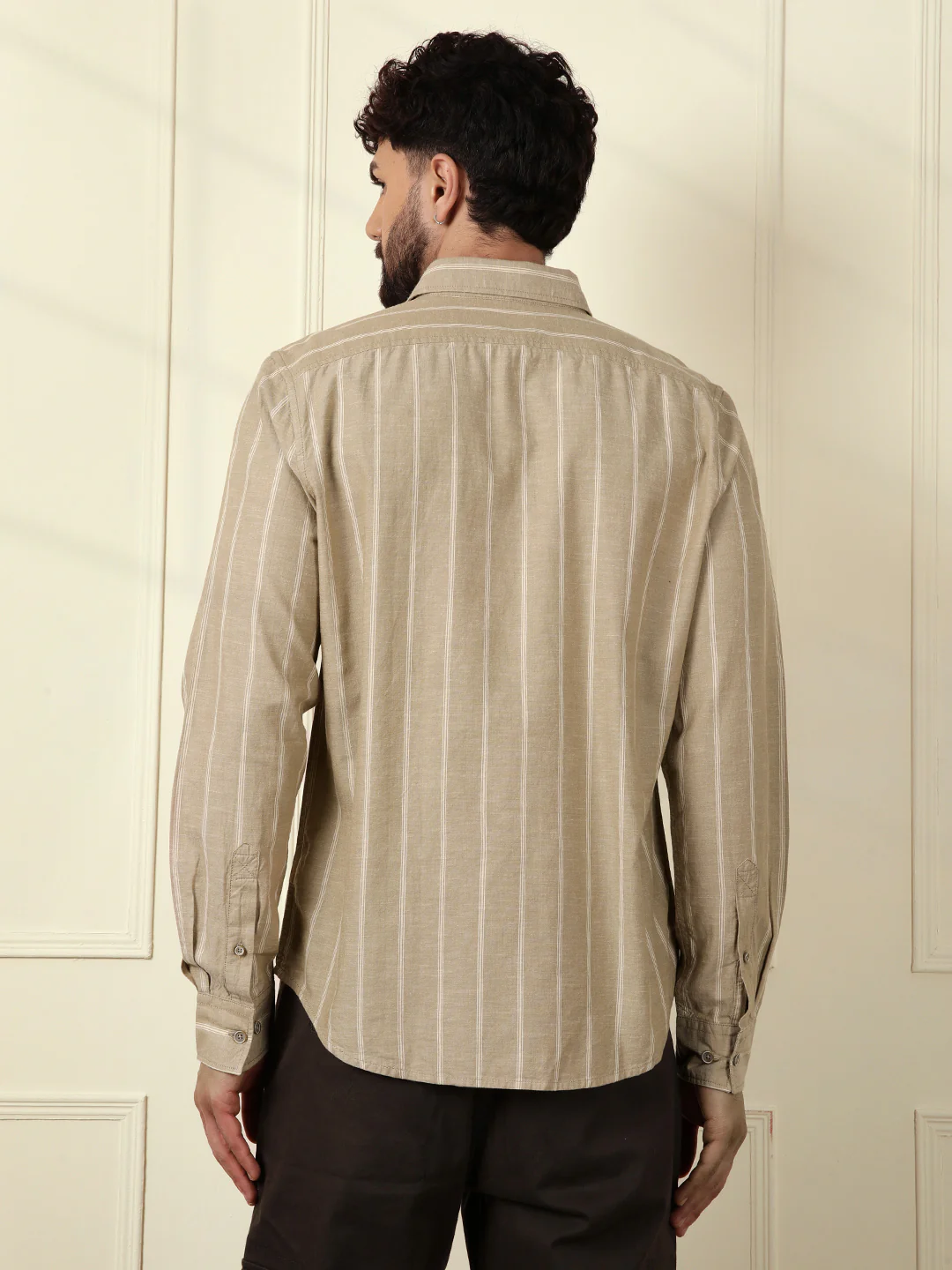 Chambray Striped Classic Shirt | Khaki - Image 4